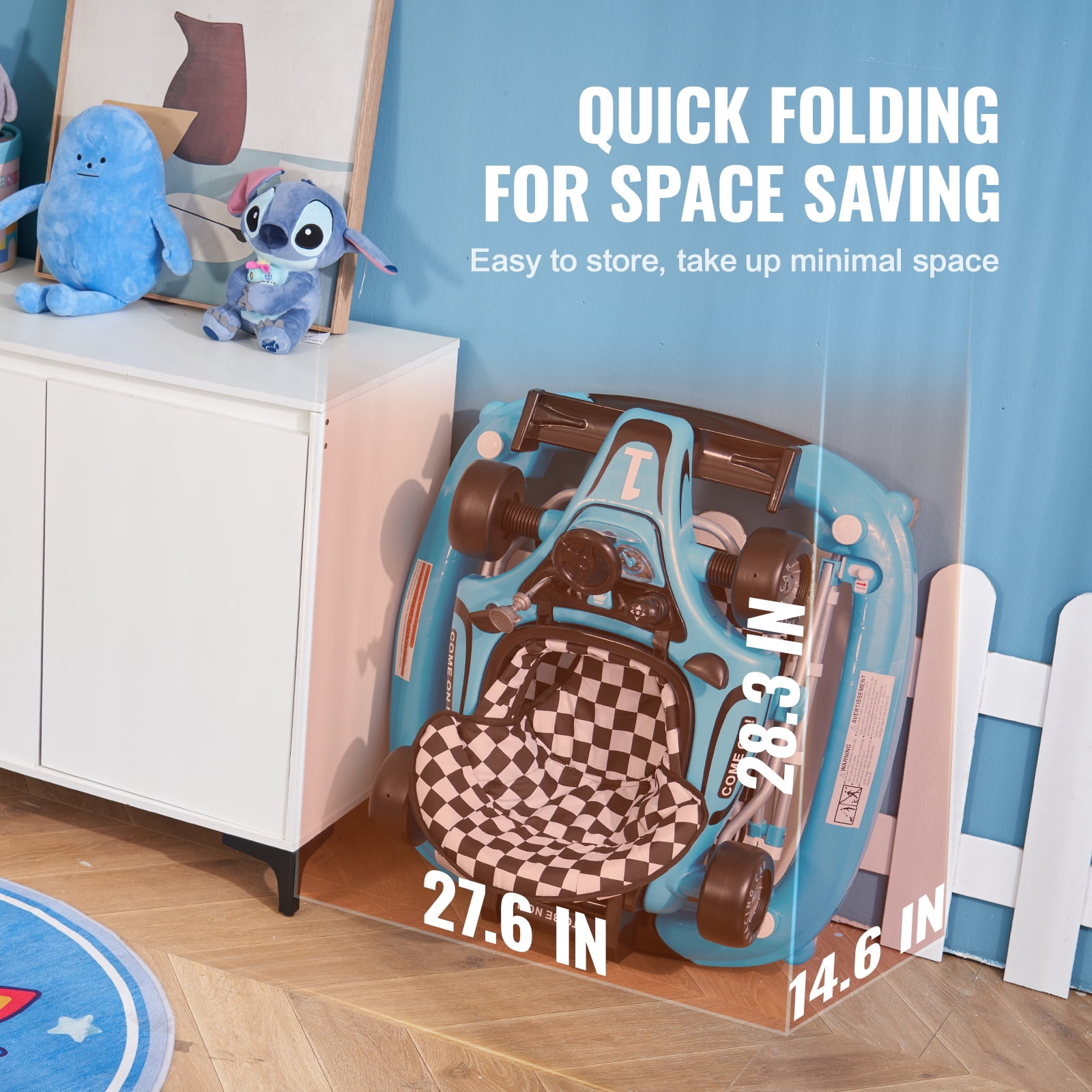 KFFKFF Baby Walker 4 in 1, Foldable Height Adjustable Baby Walker with Wheels, Infant Toddler Walker with Foot Pads, Anti-Fall Baby Walkers and Activity Center - Image 5