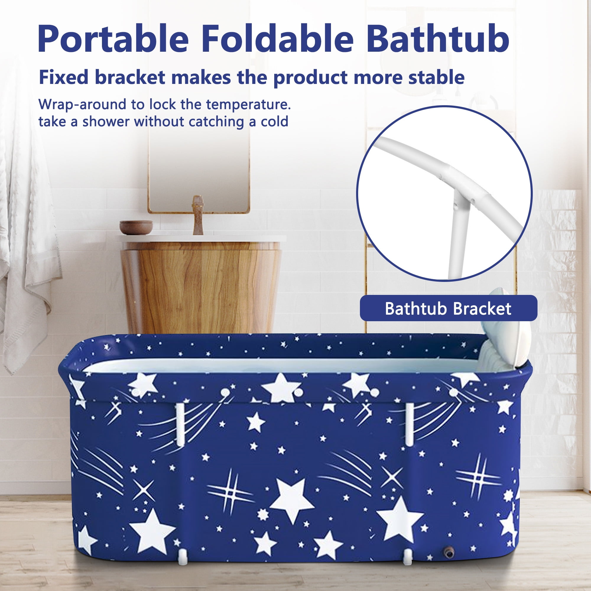 BEJOLO Folding Bathtub for Adult, 47in Large Protable Family APS Tub Foldable Soaking Bathing Shower Tub Kit, Starry Blue - Image 3
