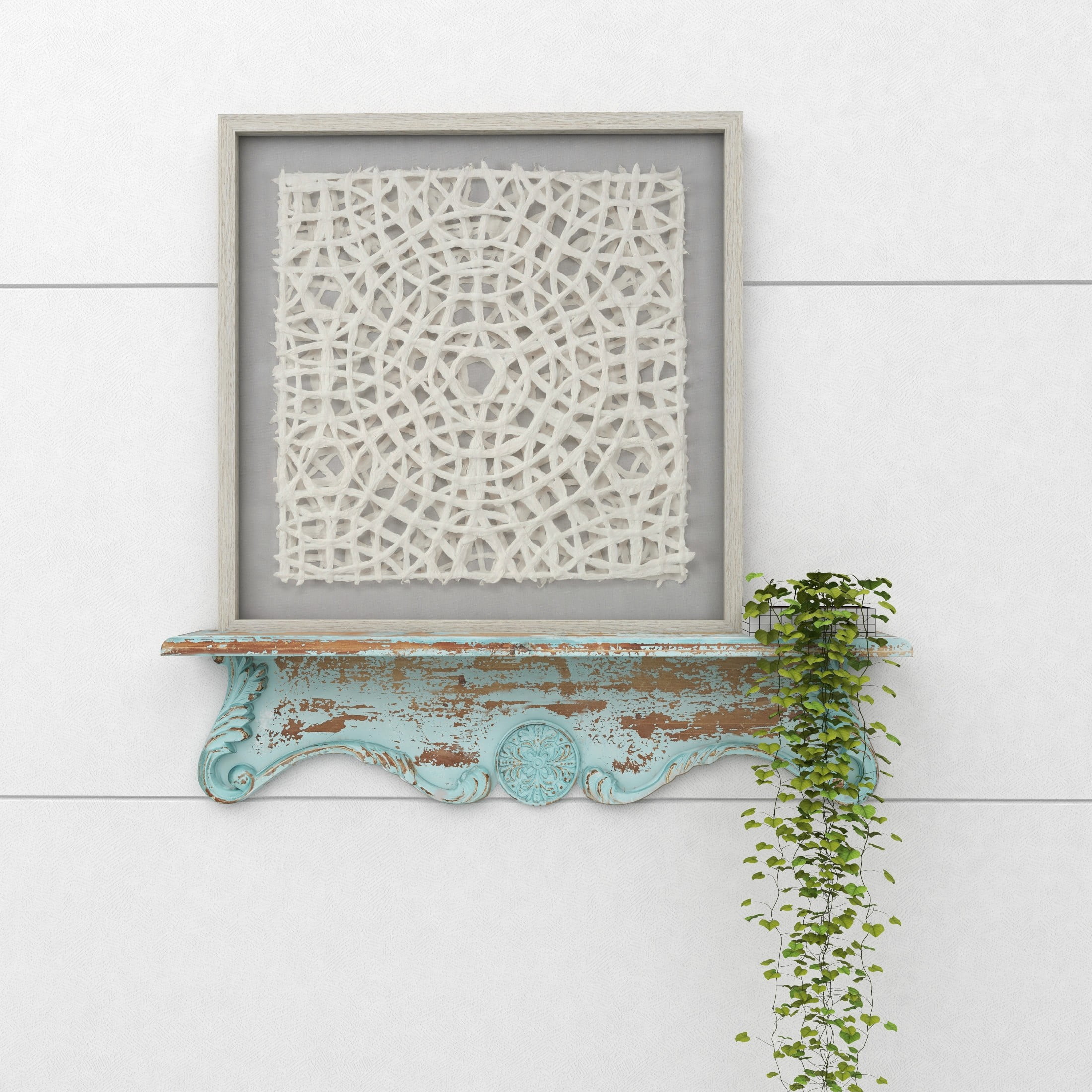 DecMode 32" x 4" 1-Tier Blue Scroll Wall Shelf - Image 12