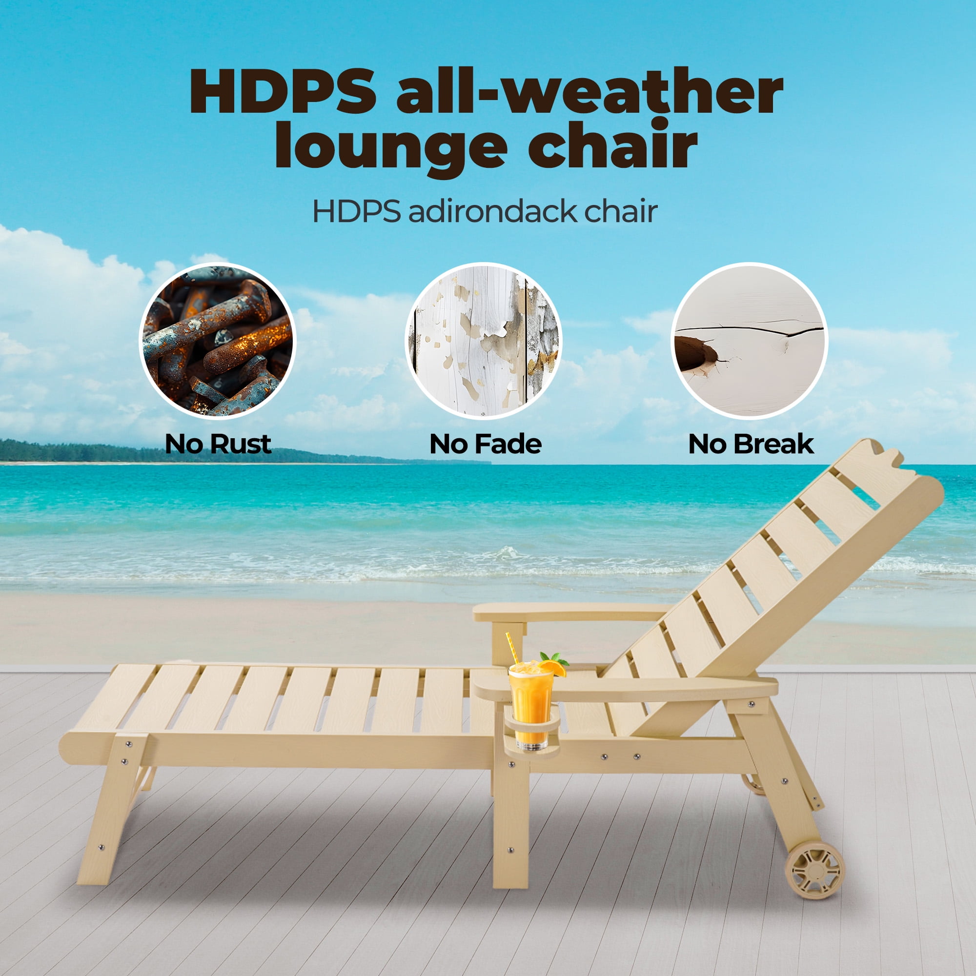 Naipo 1pc/2pcs Outdoor Lounge Chair with 5-Level Adjustable Backrest, Patio Chaise Lounge CupHolder, No Rust, No Fade, No Break with Enlarged Wheels, 350lbs - Image 6