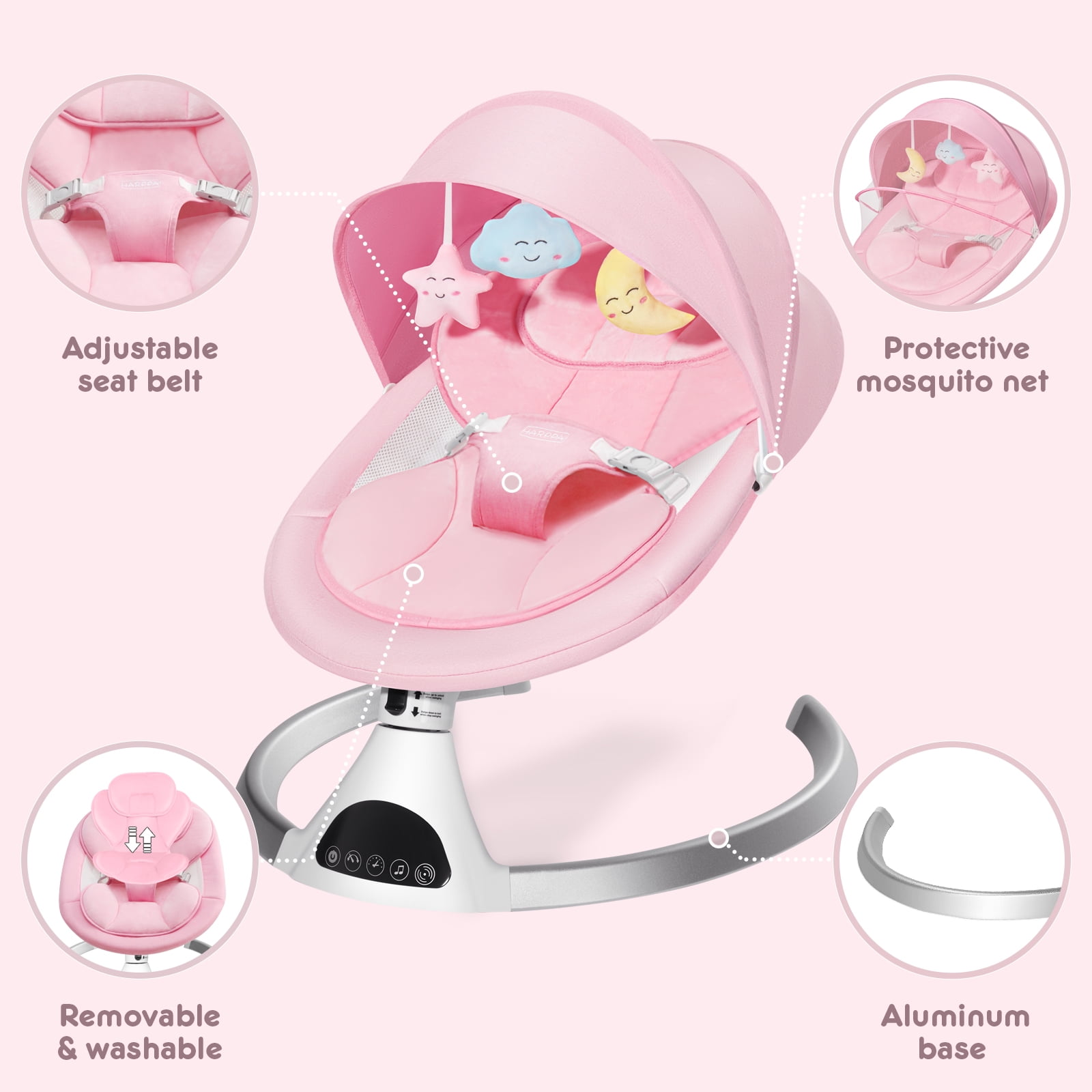 HARPPA Electric Baby Swing for Infants with Remote Control, 5 Sway Speed, Pink - Image 2