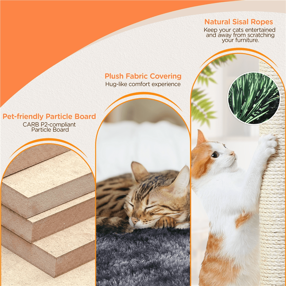 Alden Design 57″ Tall Multi Level Cat Tree with Basket & Condo & Scratching Post, Dark Gray - Image 7