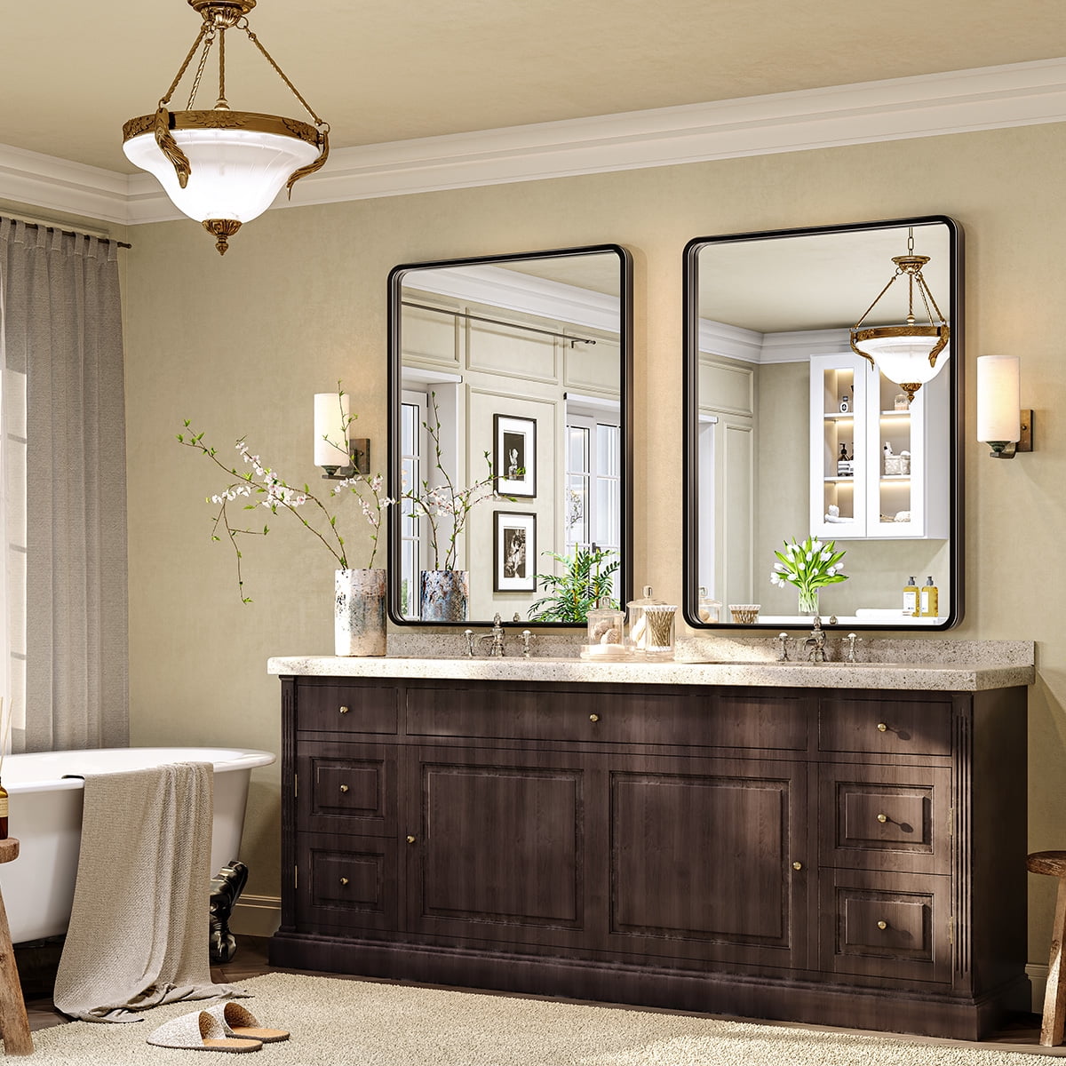 Black Bathroom Mirrors Wall Mirror 22x28 Inch, Modern Bathroom Vanity Wall Mirror with Rectangular Metal Frame & Round Corner for Living Room Bedroom Bathroom, Explosion-proof HD Glass - Image 6
