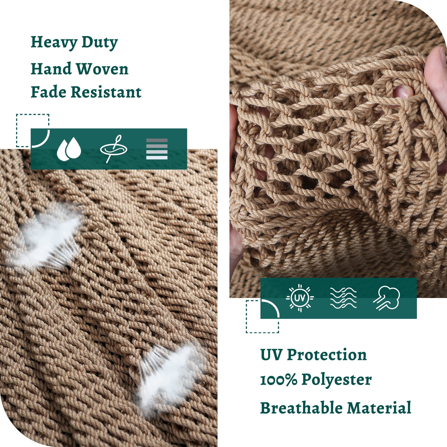 Bathonly Portable Caribbean Hammock Swing Chair with Wood Bar, Outdoor Indoor, Max 330 lbs, Brown - Image 7