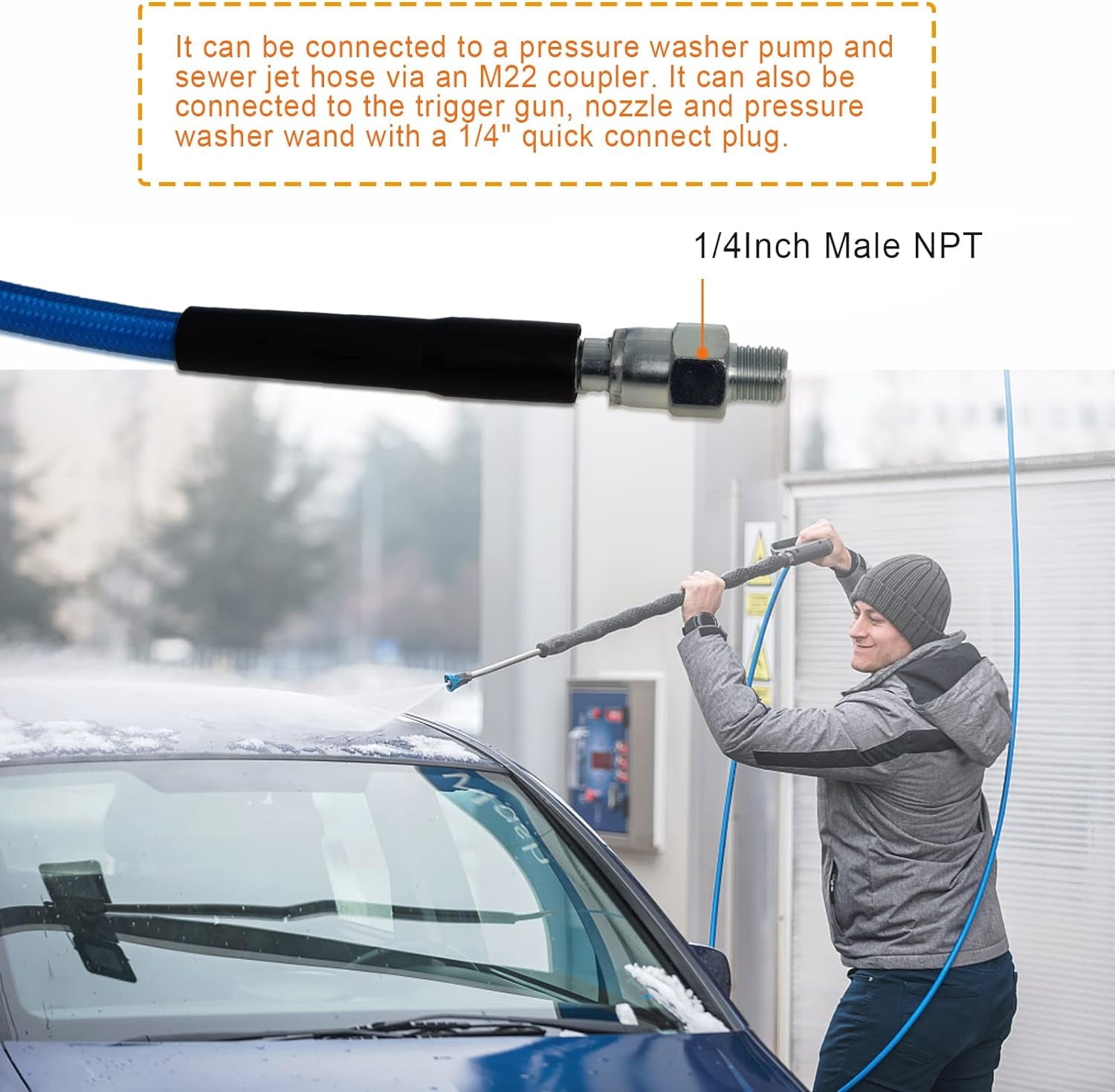 100FT Sewer Jetter Kit for Pressure Washer,5800PSI Water Jet Drain Cleaner Hose NPT Corner Rotating Nozzle Essential Jetting Attachment - Image 3