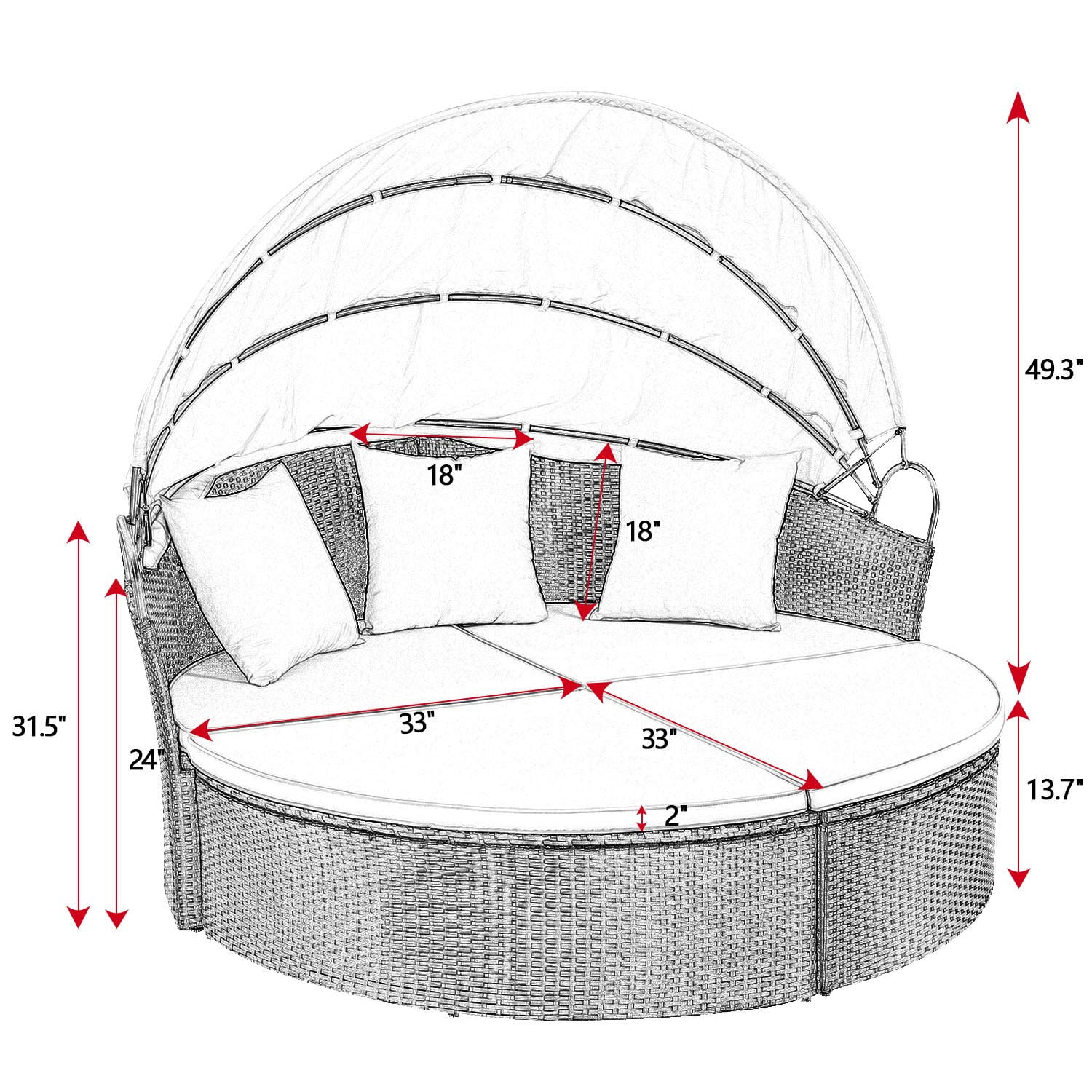 Lacoo Outdoor Patio Round Daybed with Retractable Canopy Wicker Furniture Sectional Seating with Washable Cushions for Patio Backyard Porch Pool Daybed Separated Seating (Beige) - Image 6
