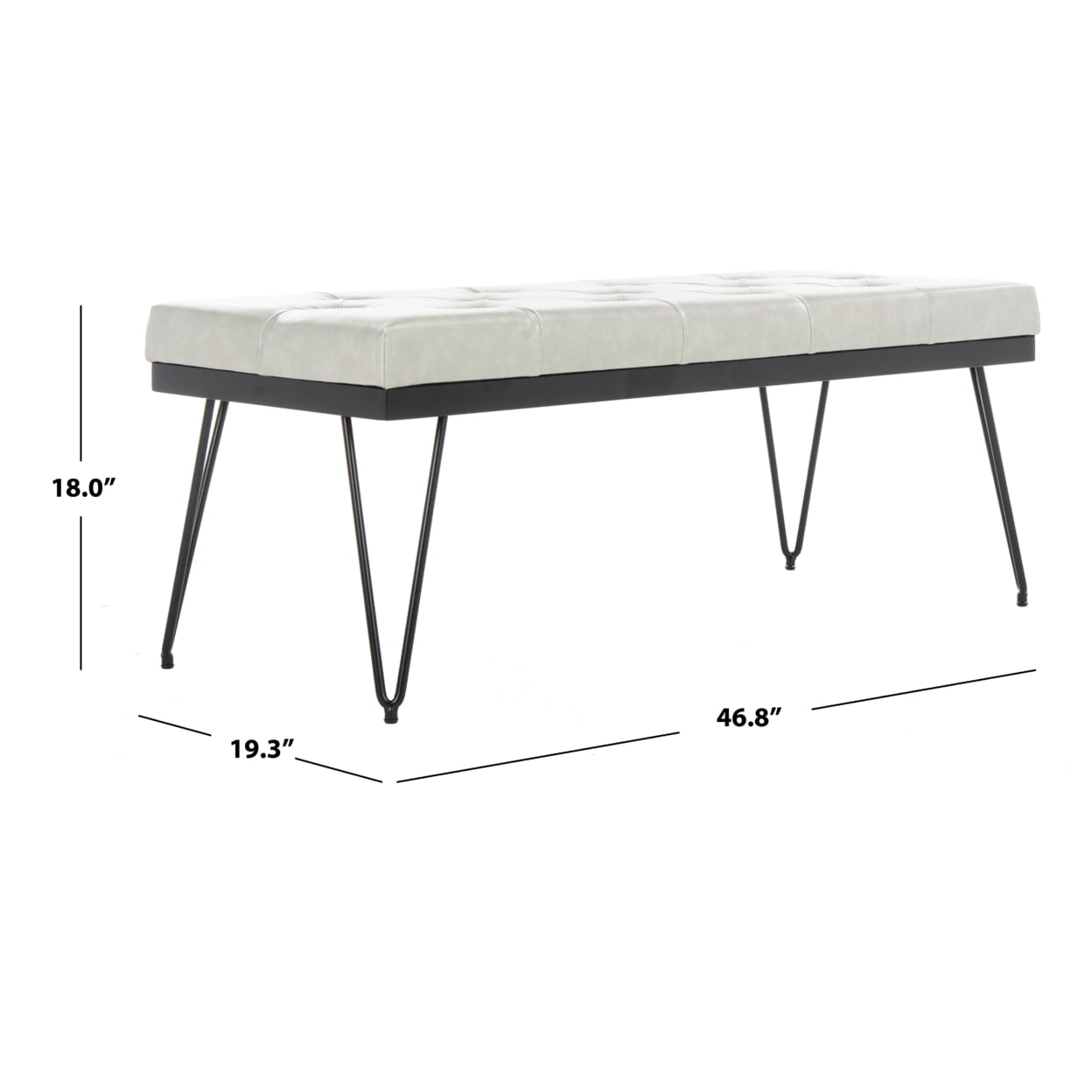 SAFAVIEH Marcella Contemporary Mid-Century Tufted Bench, Grey/Black - Image 3