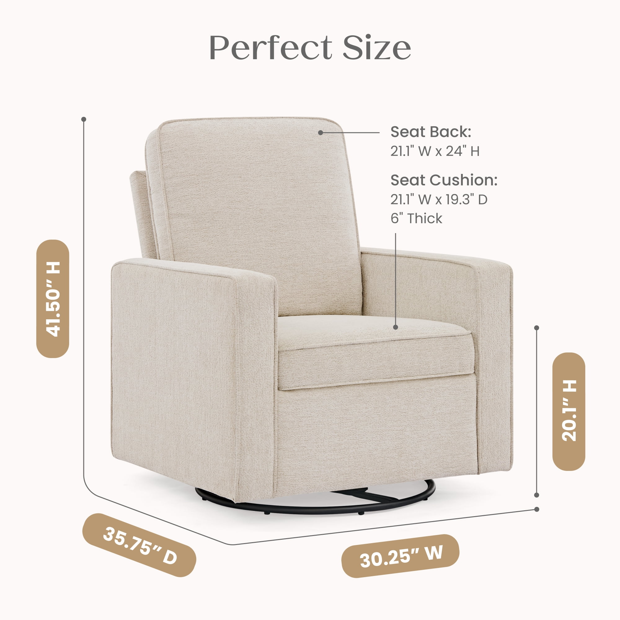 Delta Children Noah Upholstered Swivel Glider with Stain-Resistant Performance Fabric- Greenguard Gold Certified, Almond - Image 11