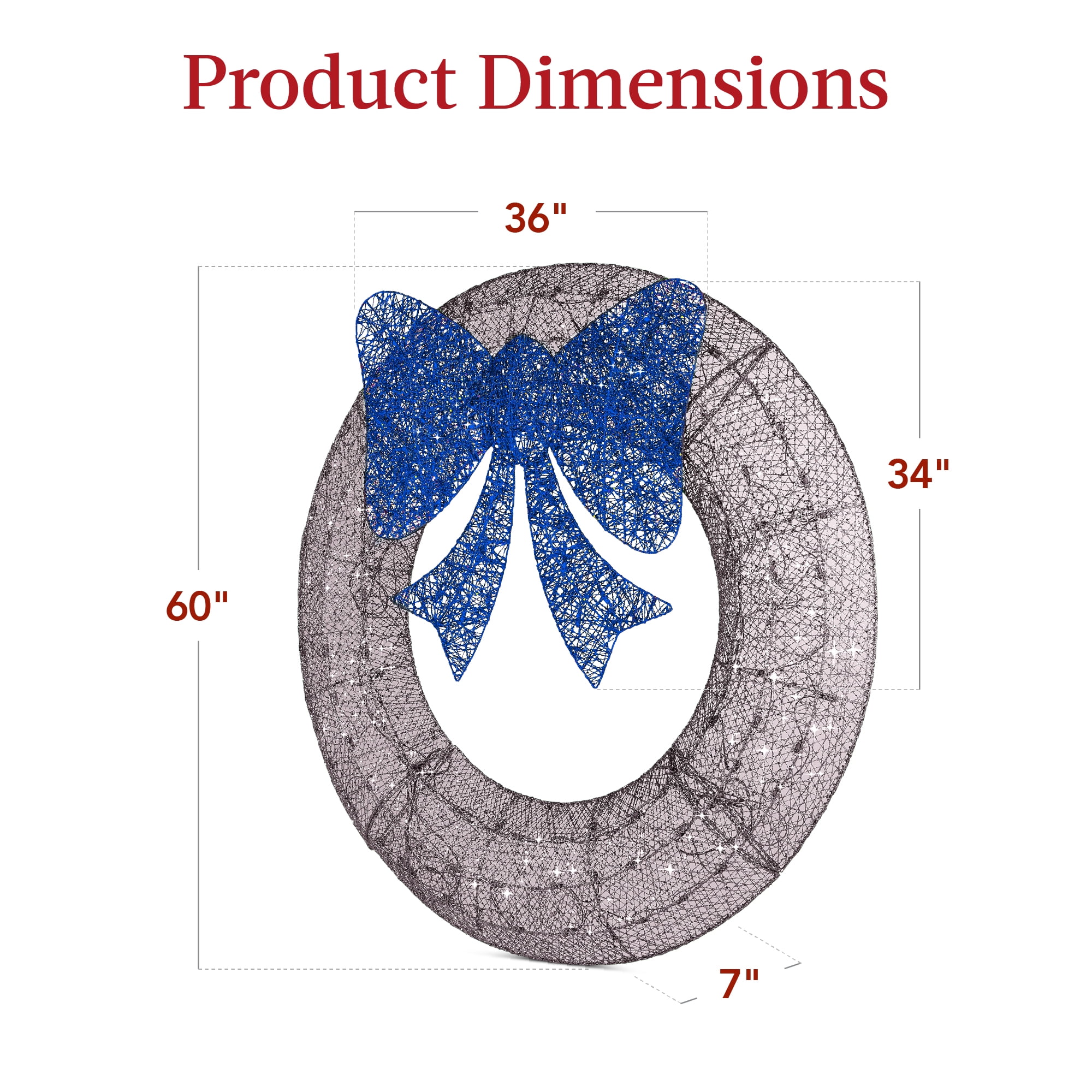 Best Choice Products 60in Pre-Lit Outdoor Christmas Wreath, LED Metal Holiday Decor w/ 206 Lights, Bow - Silver/Blue - Image 6