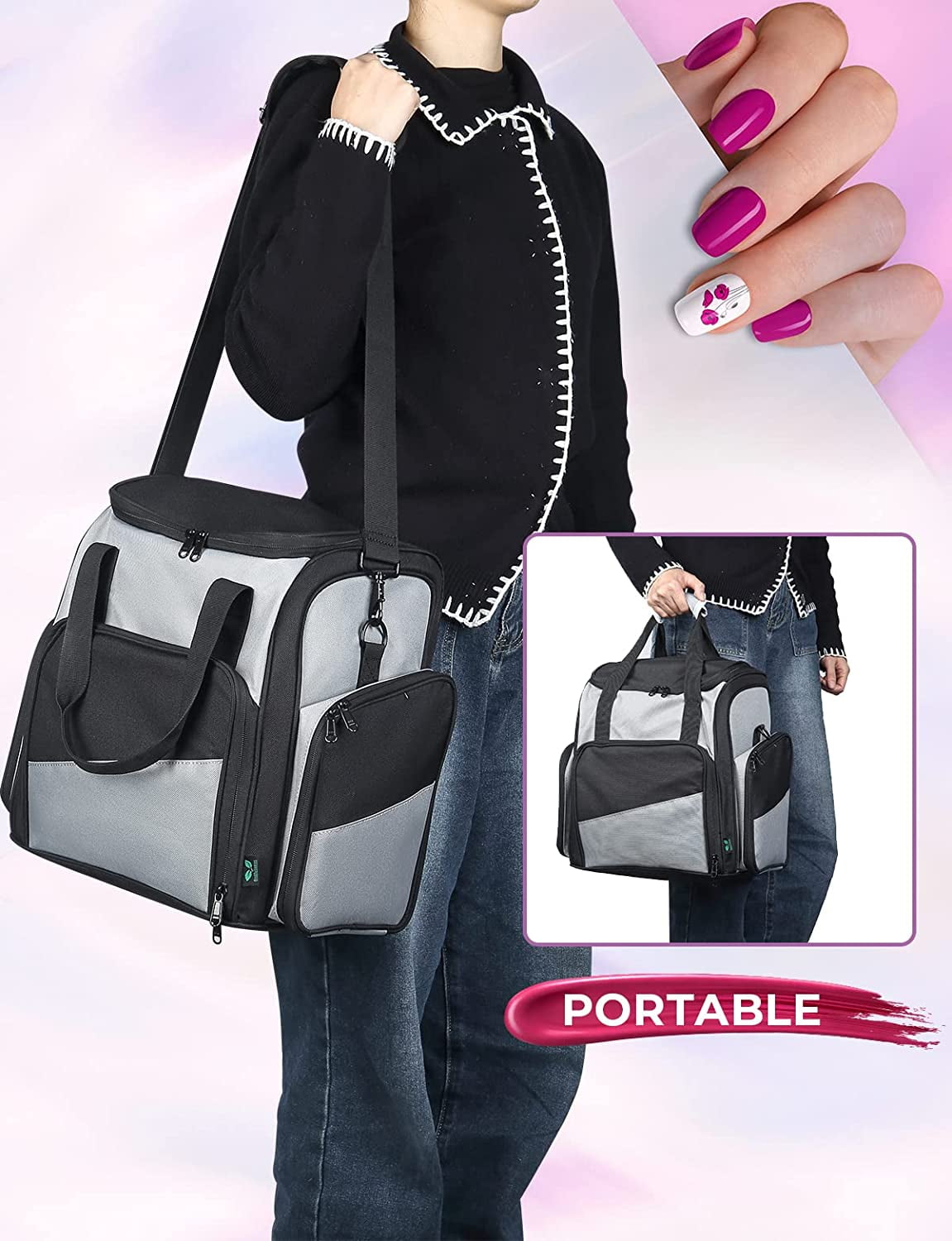 JOYTUTUS Nail Polish Carrying Organizer Storage Case 48 Bottles,Double Layers Makeup Bag,Manicure Accessories Holder, Travel Storage Case, Portable waterproof Carrying Bag - Image 4