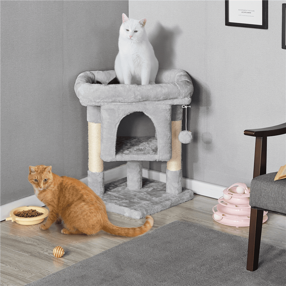 Renwick 2-Level Cat Tree Kitten Condo House with Plush Perch, Light Gray - Image 9