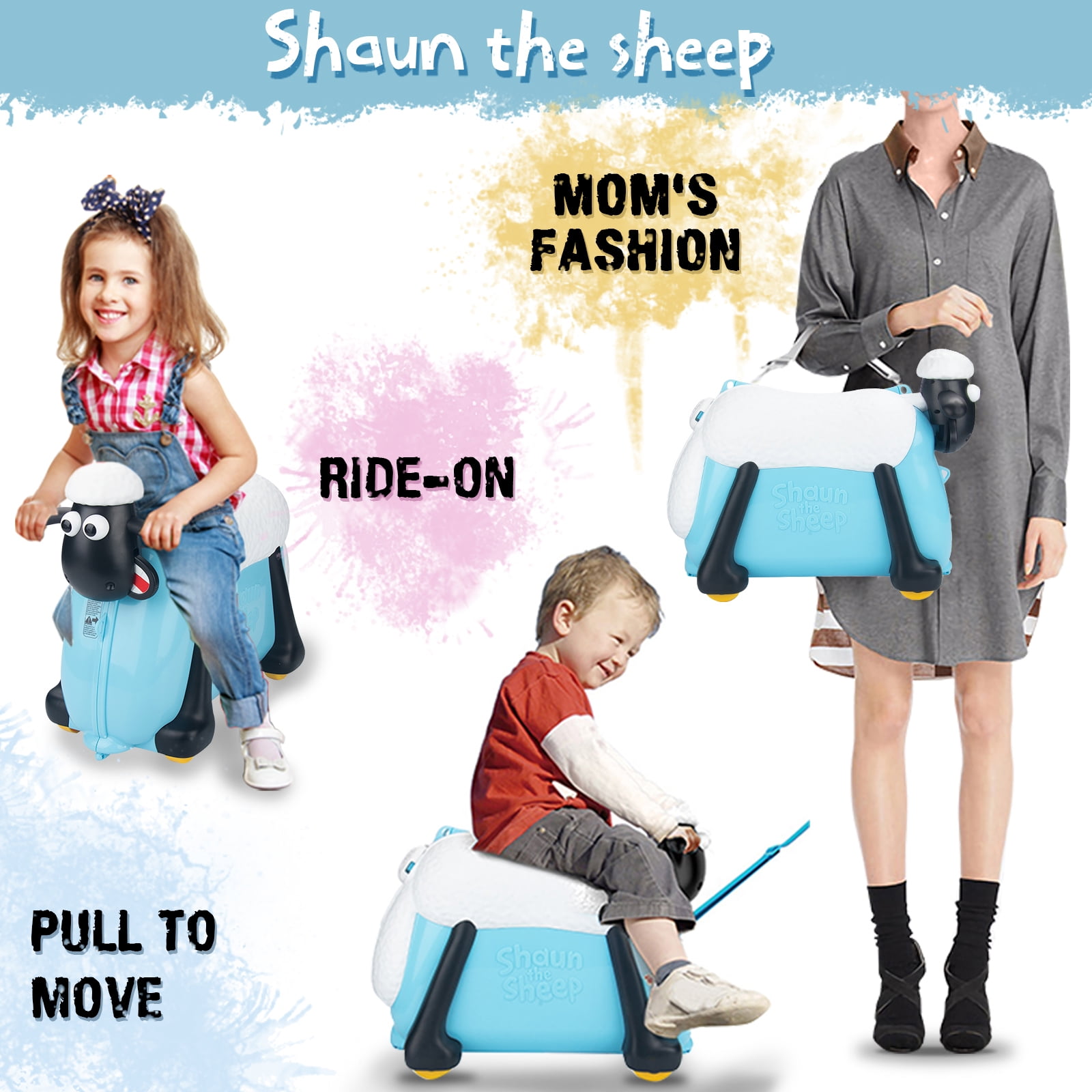 Shaun The Sheep Kids Ride on & Carry on Luggage Suitcase (Blue) - Image 4