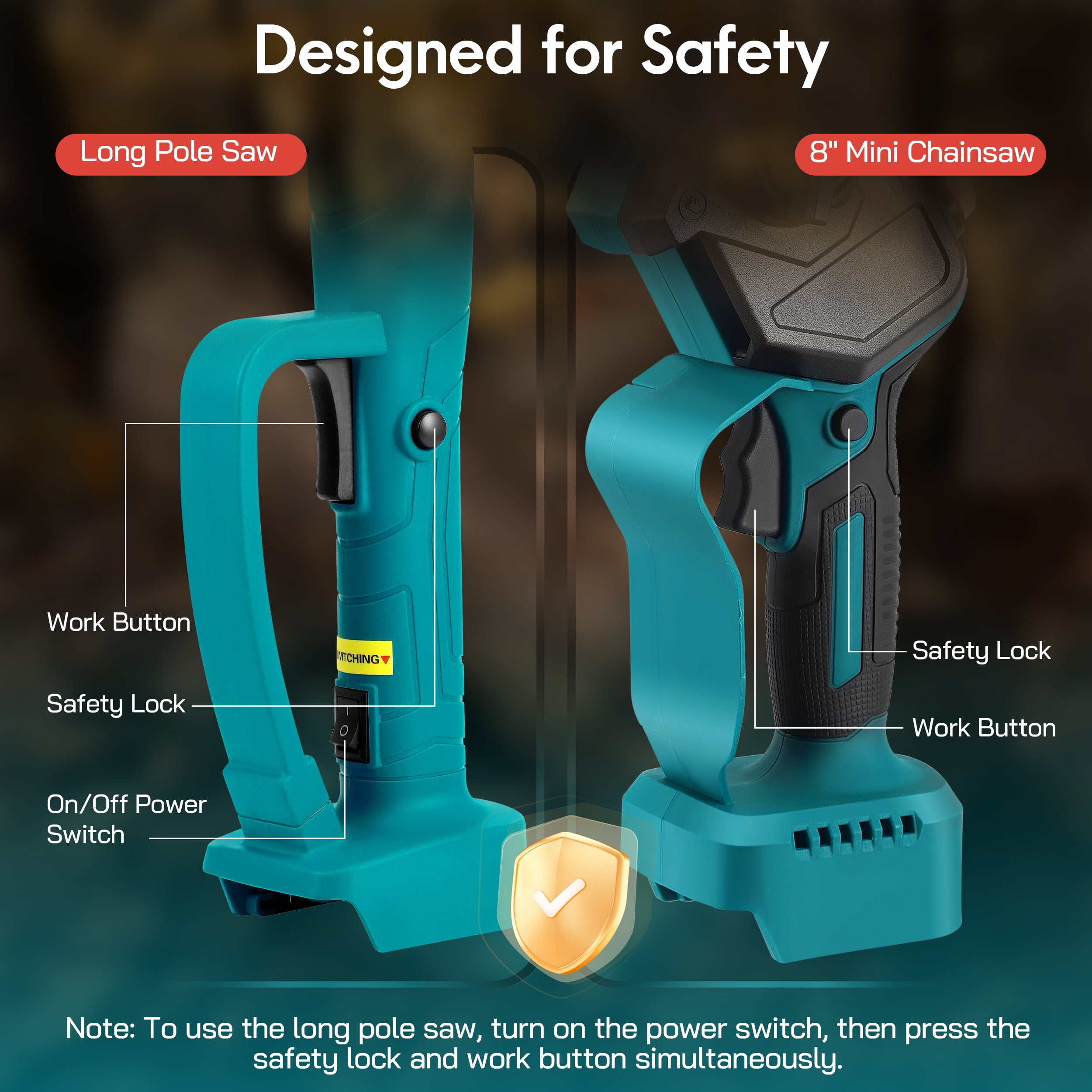 RELOIVE 2-in-1 Brushless Pole Saw & 8" Chainsaw, 21V 4000mAh 14.1ft Cordless for Tree Trimming/Wood Cutting - Image 2