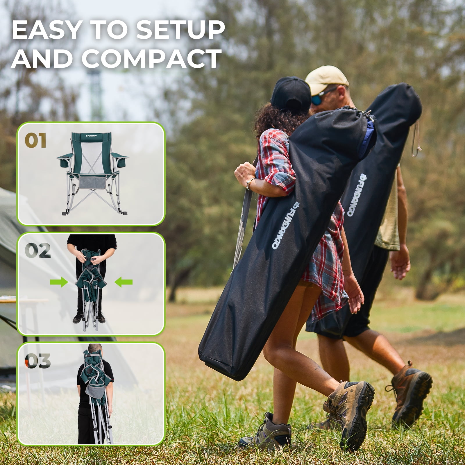 FUNDANGO 2-Pack Rocking Camping Chairs for Patio Swing Lounge, Folding Chair with Headrest, Perfect for Adults, Blue - Image 7