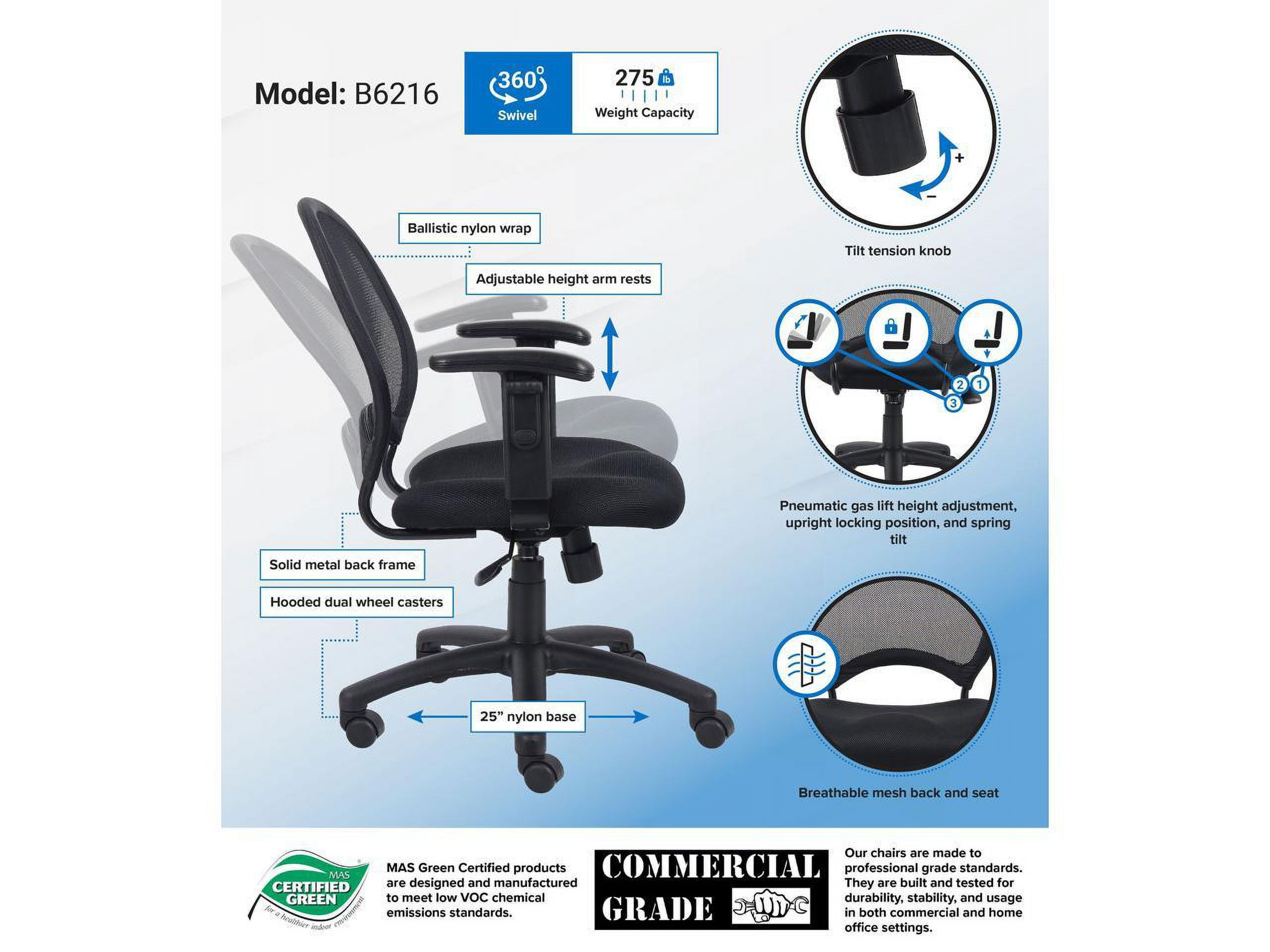 Boss Office Products Mesh Chair With Adjustable Arms - Image 7