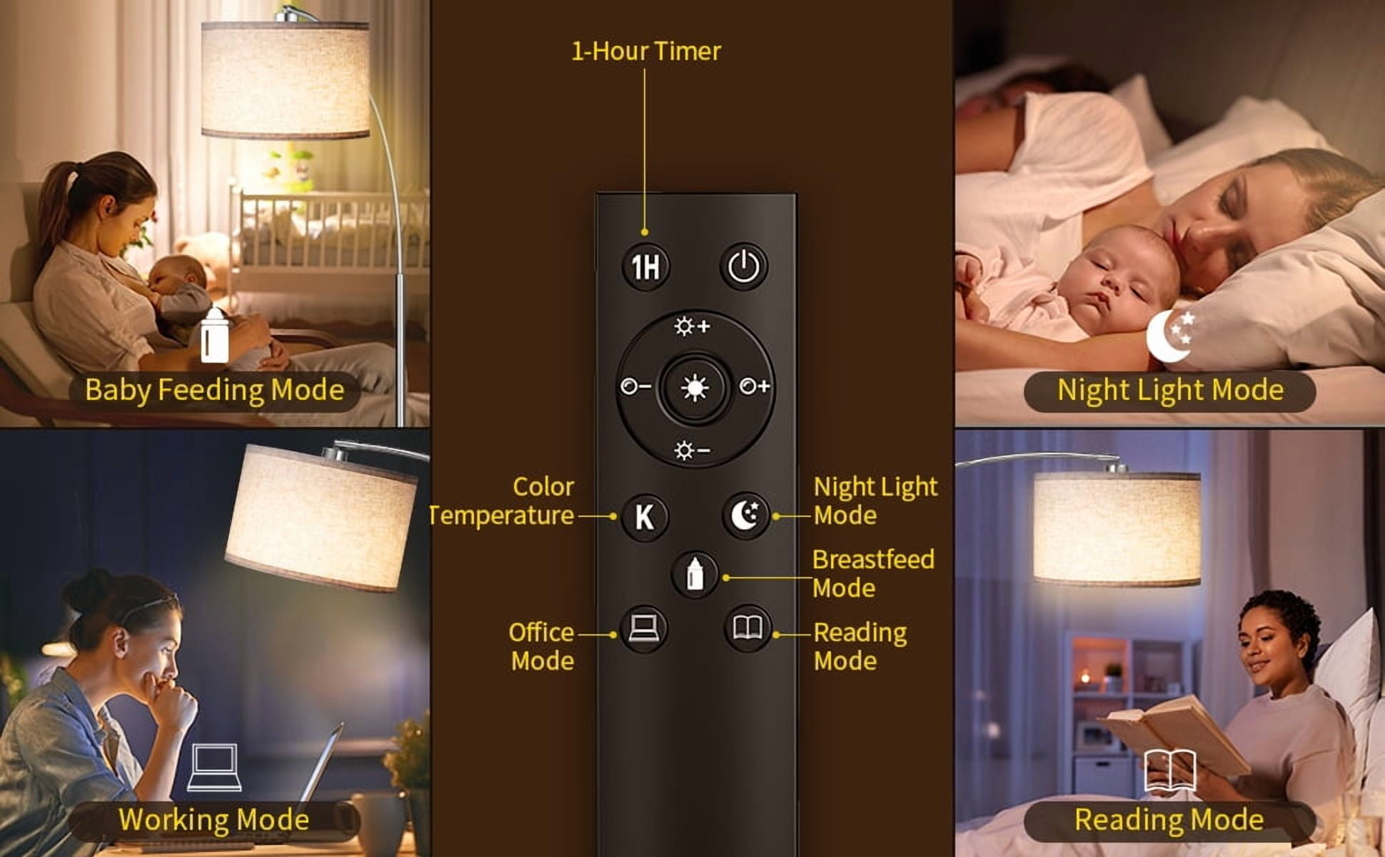 AOHAO 75" Modern Dimmable Silver Arched Floor Lamp with Beige Drum - Image 13