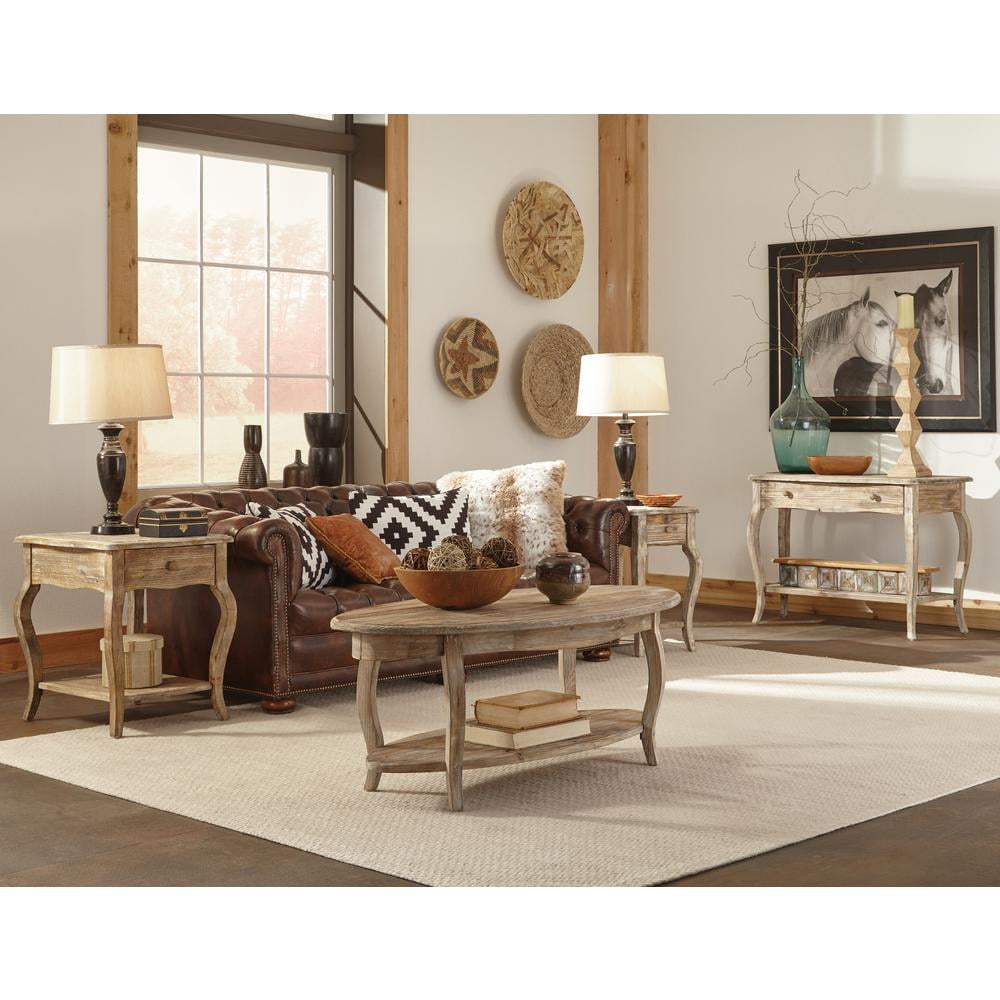 Alaterre Furniture Rustic Oval Coffee Table, Unique Handcrafted Accent Furniture, Curved Legs with Scalloped Edges, Textured Antiquing, Driftwood - Image 3