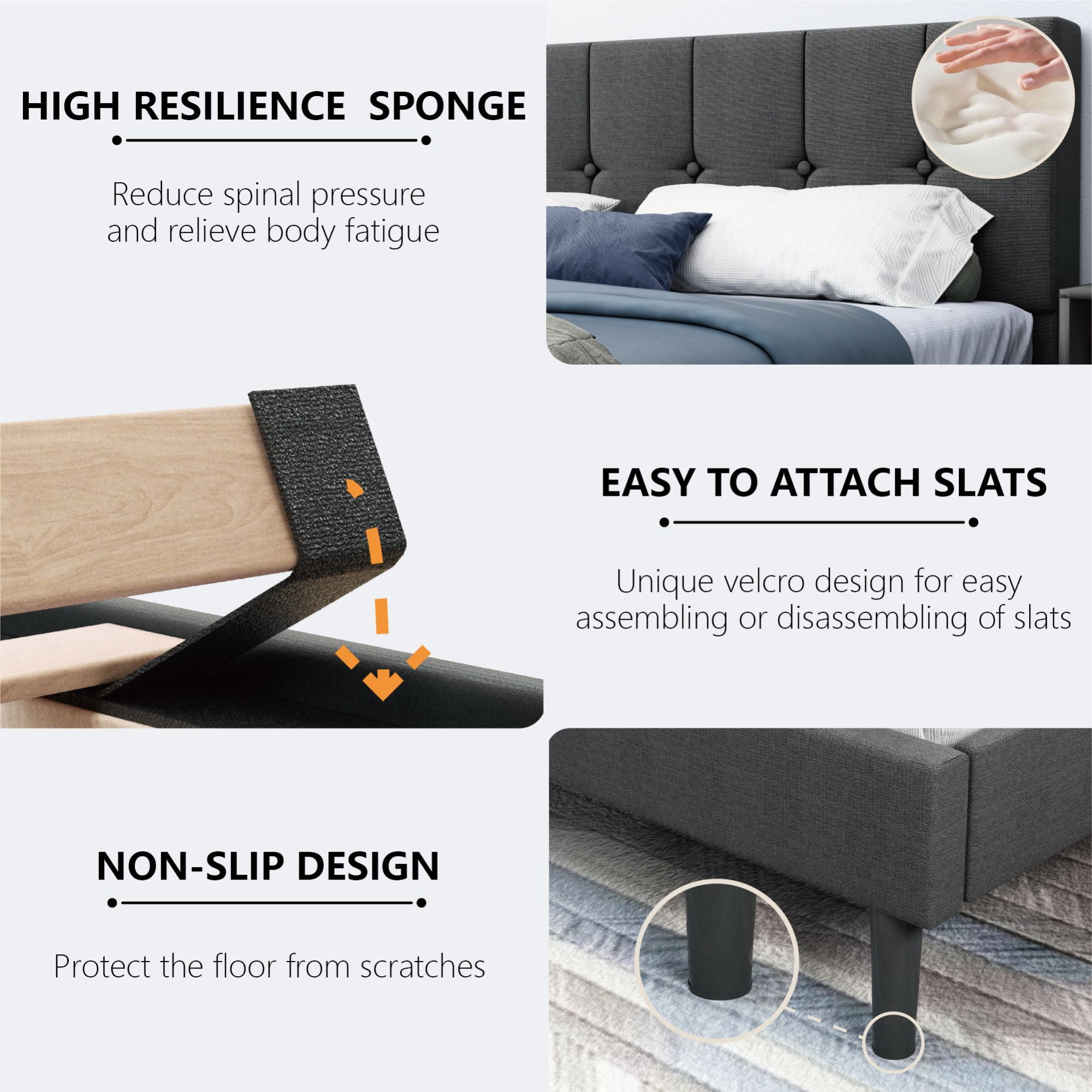 Lijimei Queen Upholstered Platform Bed with Storage and Installation Tools, Dark Gray - Image 4