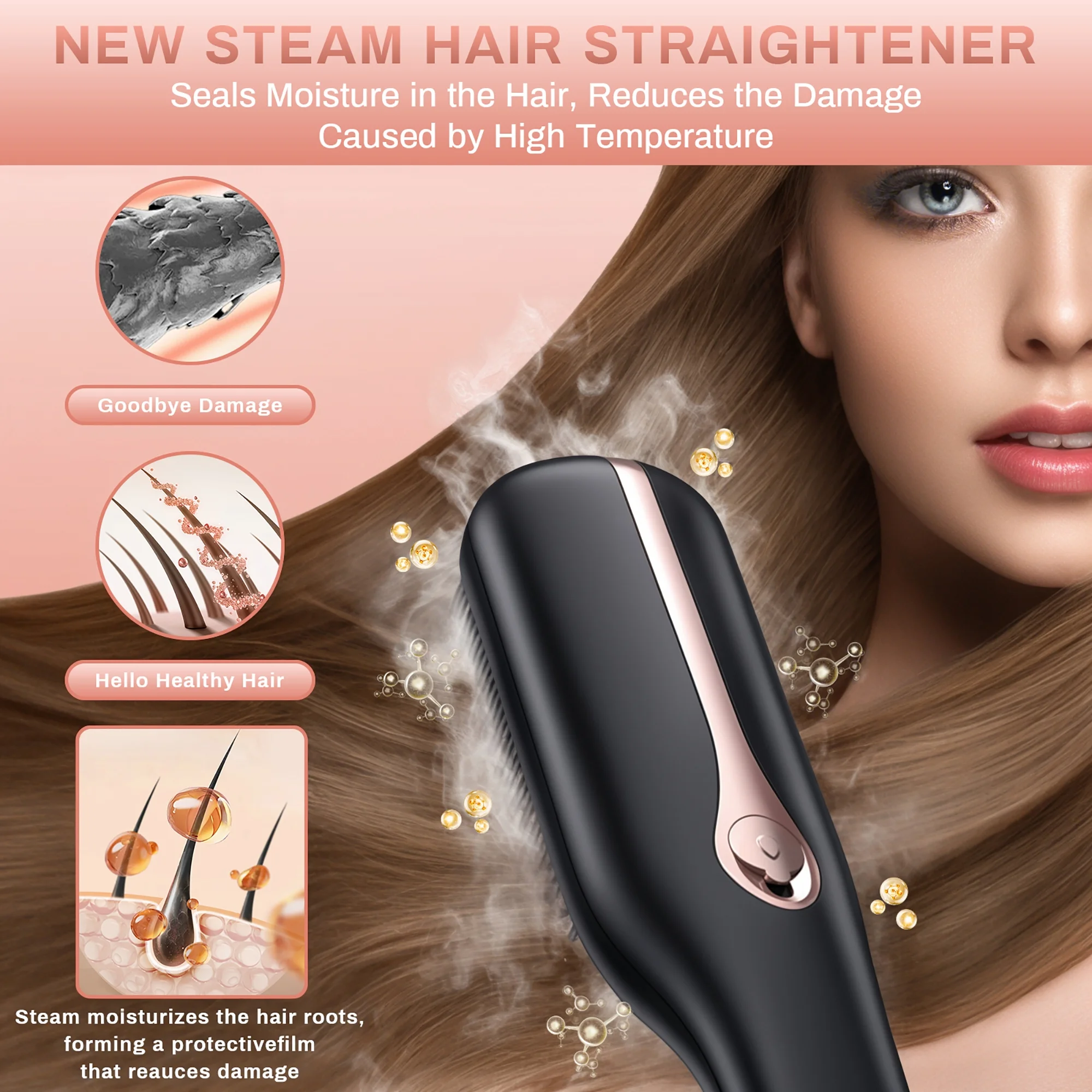 Hair Straightener Brush, FETERVIC Steam Hair Straightening Comb for All Hair Types , 13 Temp Settings & 30s Fast Heating & 60-Minute Auto Shut-Off - Gifts for Women - Image 6