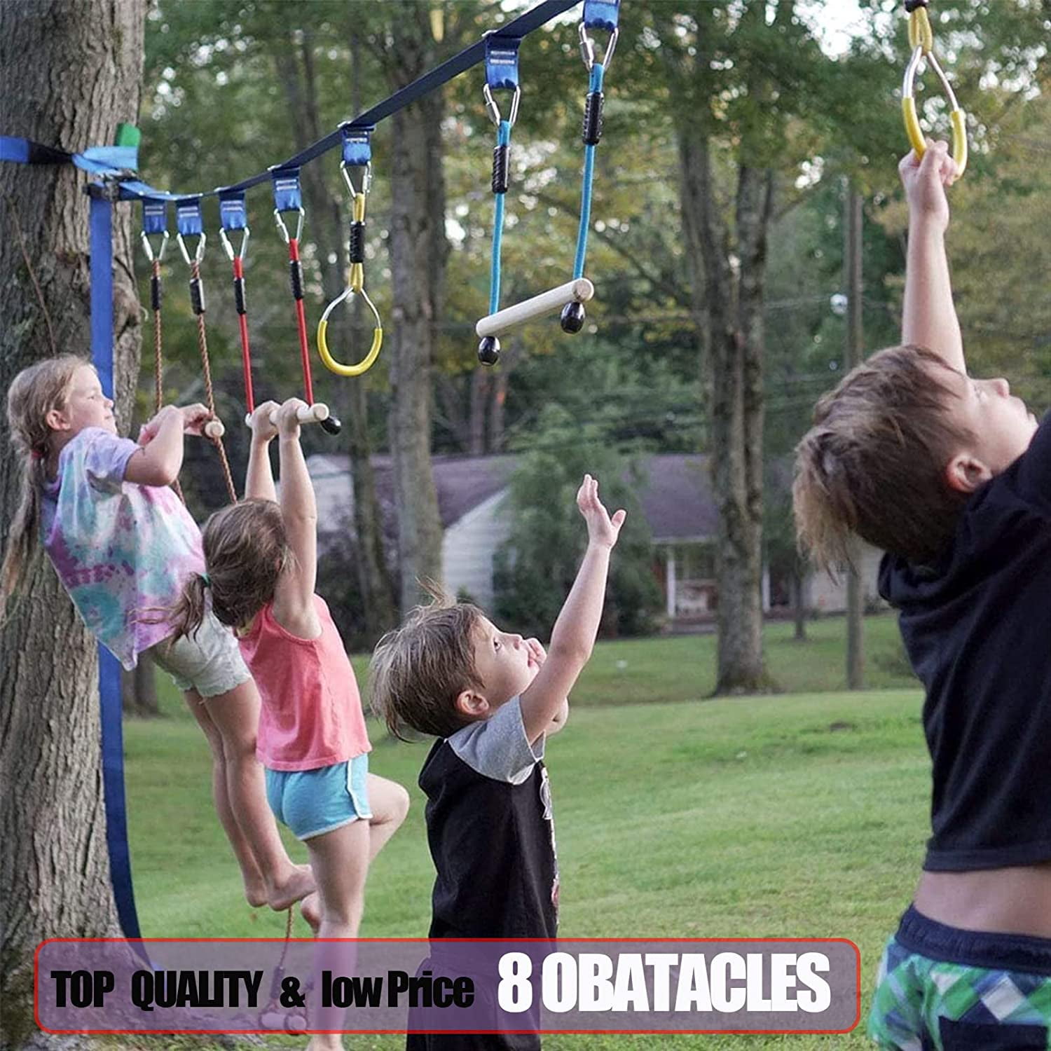 Obstacle Course for Kids, Gentle Booms Backyard Outdoor Playground Sets for Kids Ninja Warrior Obstacle Course Slackline with Climbing Rope Ladder Swing - Image 2