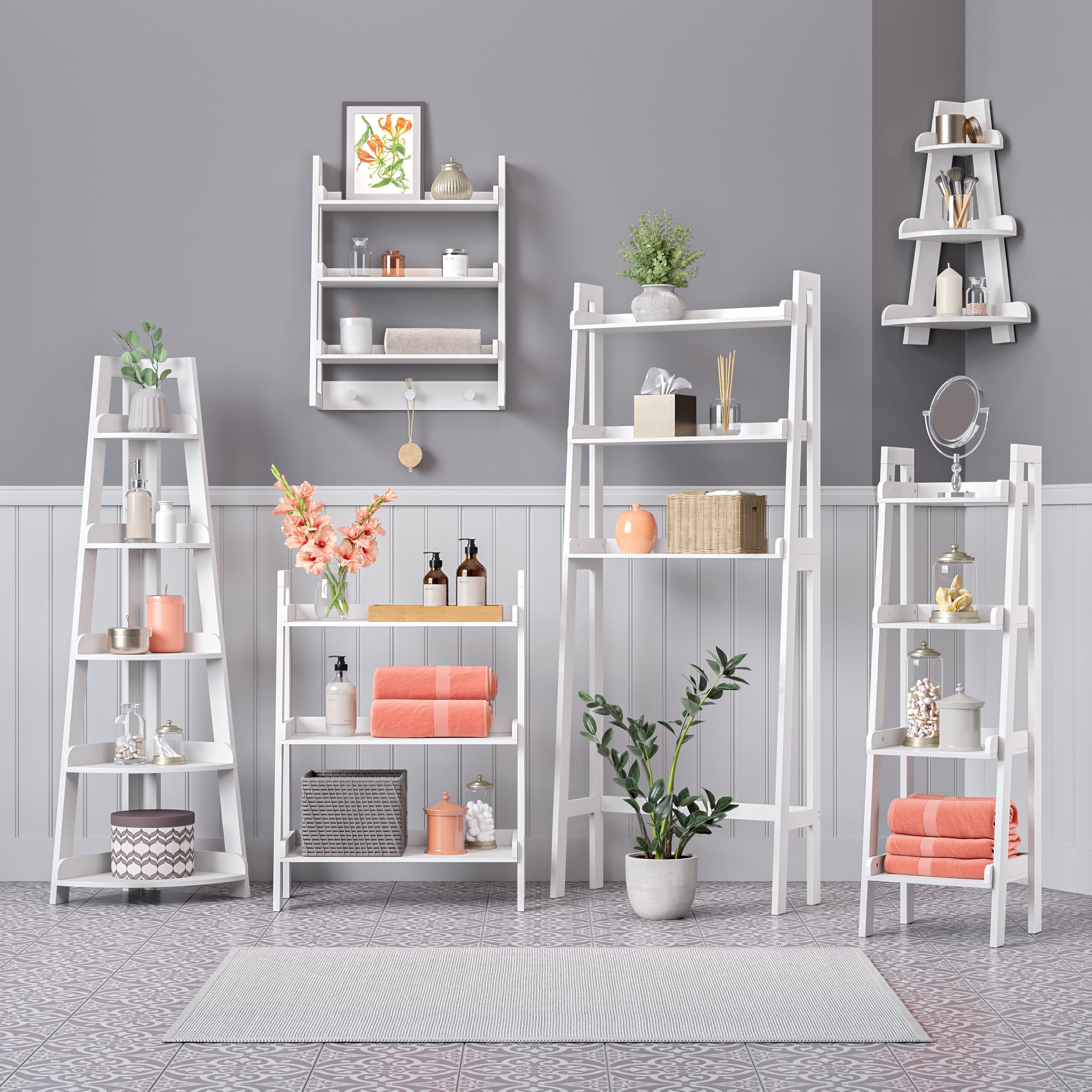 RiverRidge Amery 5-Tier Tall Corner Storage Ladder Shelf Tower with Display Shelves- White - Image 6
