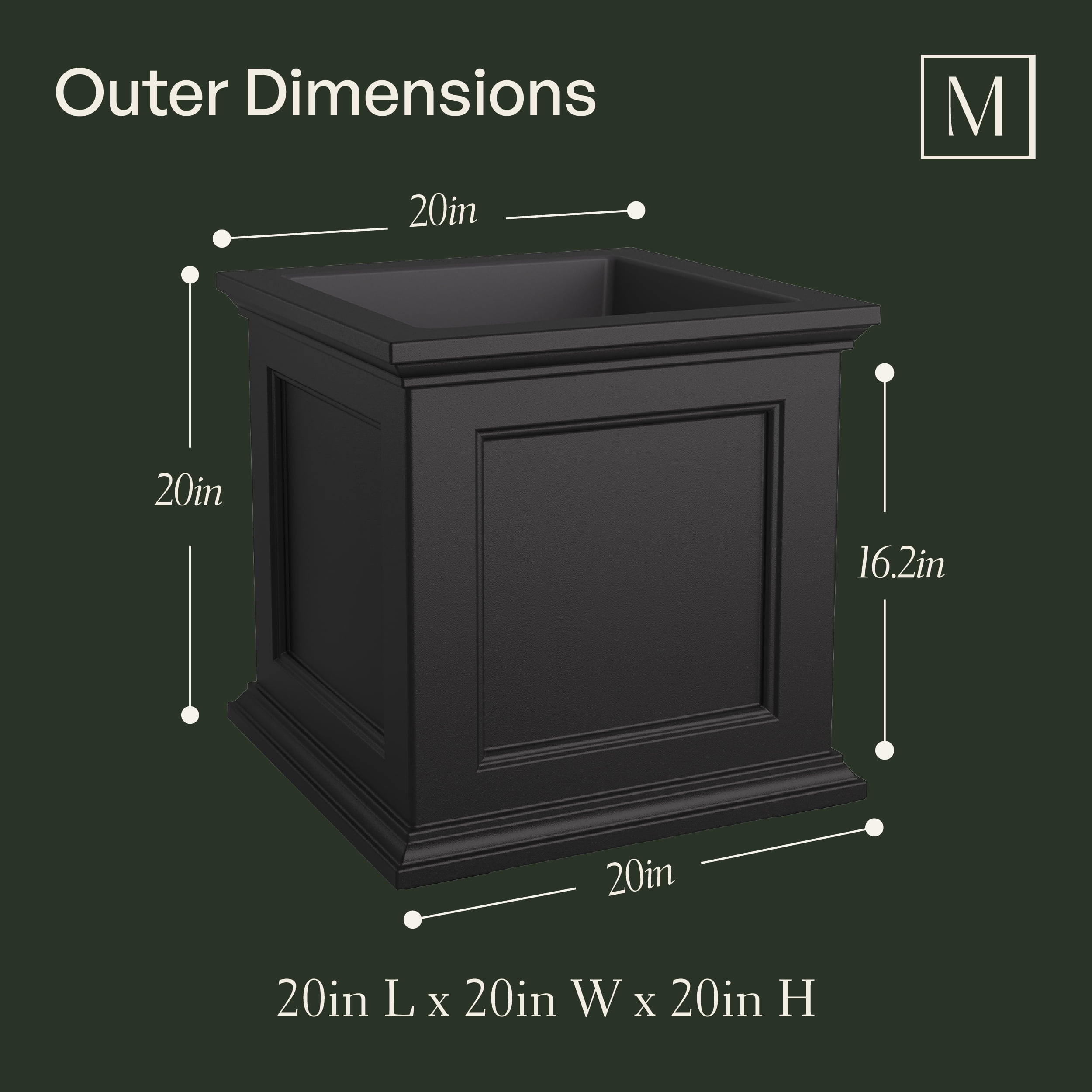 Mayne Fairfield 20" x 20" x 20" Square Espresso Self Watering Plastic Planter - Image 7