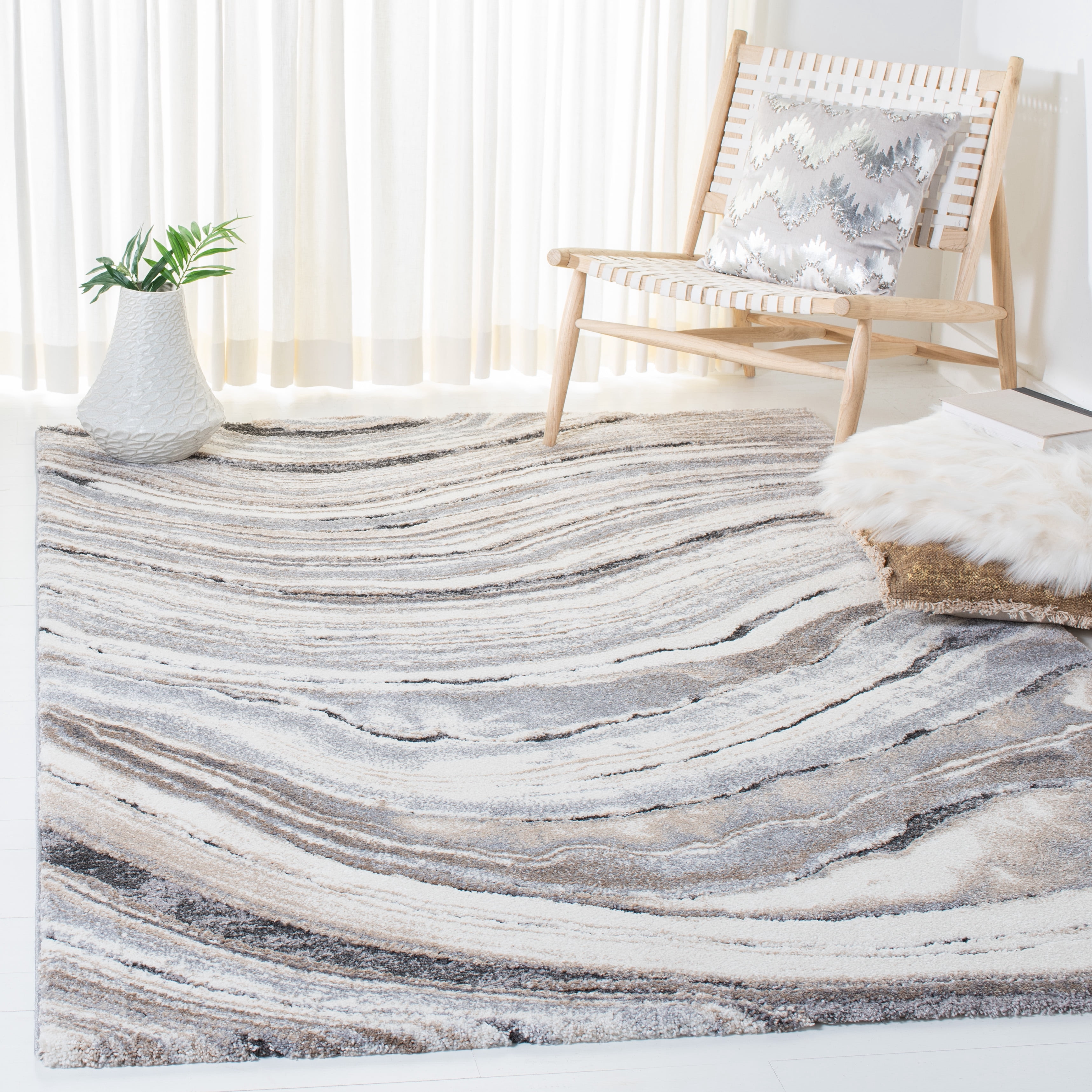SAFAVIEH Cyrus Amelia Abstract Shag Area Rug, Ivory/Gray, 5'5" x 7'6" - Image 5