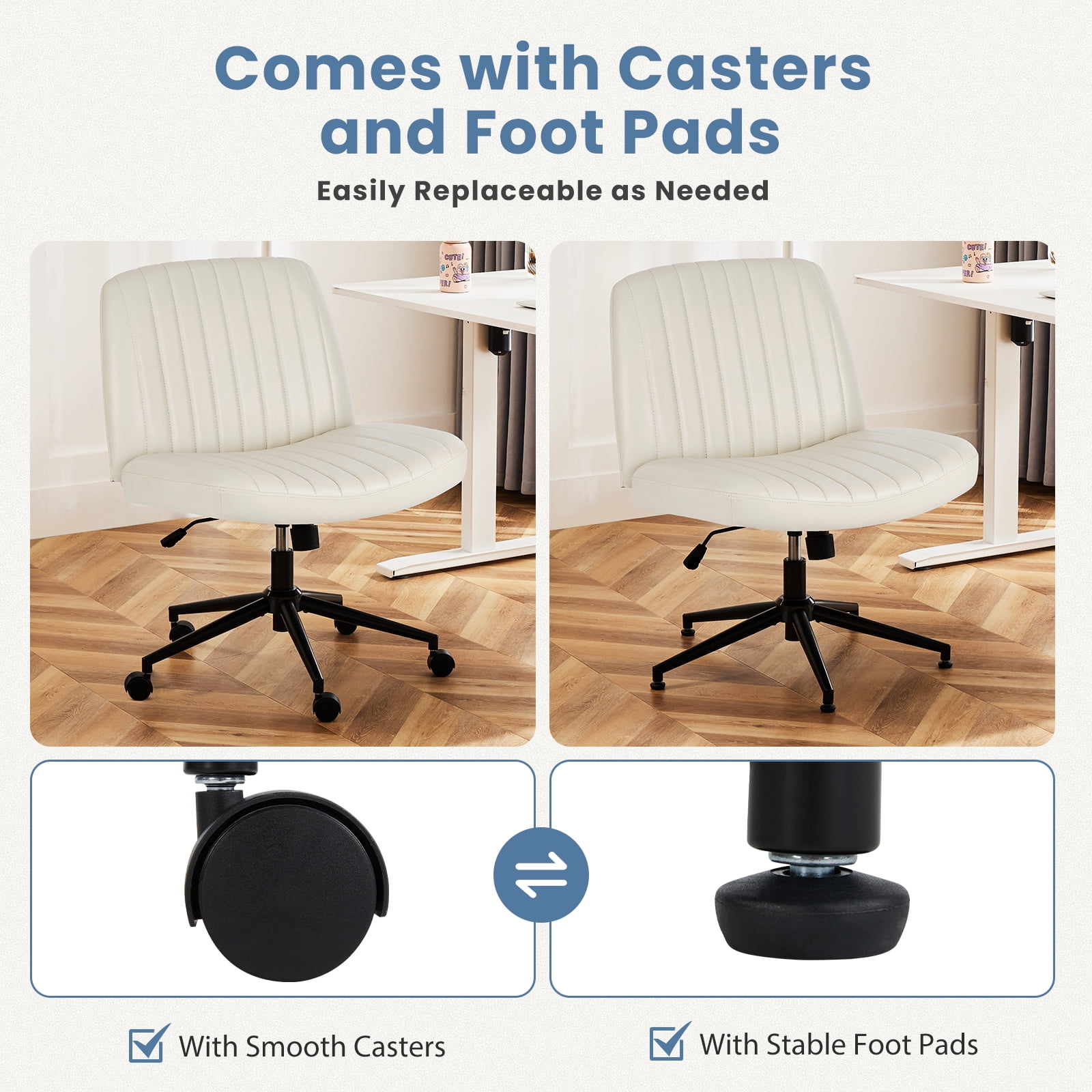 JOINSUN Criss Cross Chair,Comfy Cross Legged Office Desk Chair with Wheels,Cute Makeup Vanity Chair,Fabric Modern Swivel Height Adjustable Mid Back Wide Seat Computer Task Chair for Home Office - Image 7