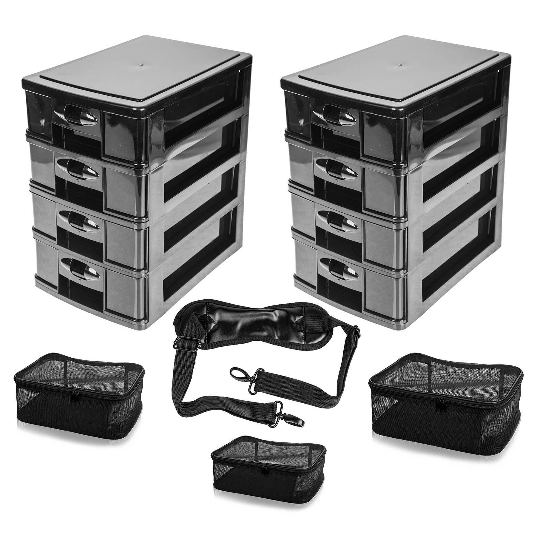 SHANY Makeup Artist Soft Rolling Trolley Cosmetics Case Make up Travel Bag With Beauty Organizer Drawer Bins, TSA Mesh Bag Organizers - Jet Black - Image 2