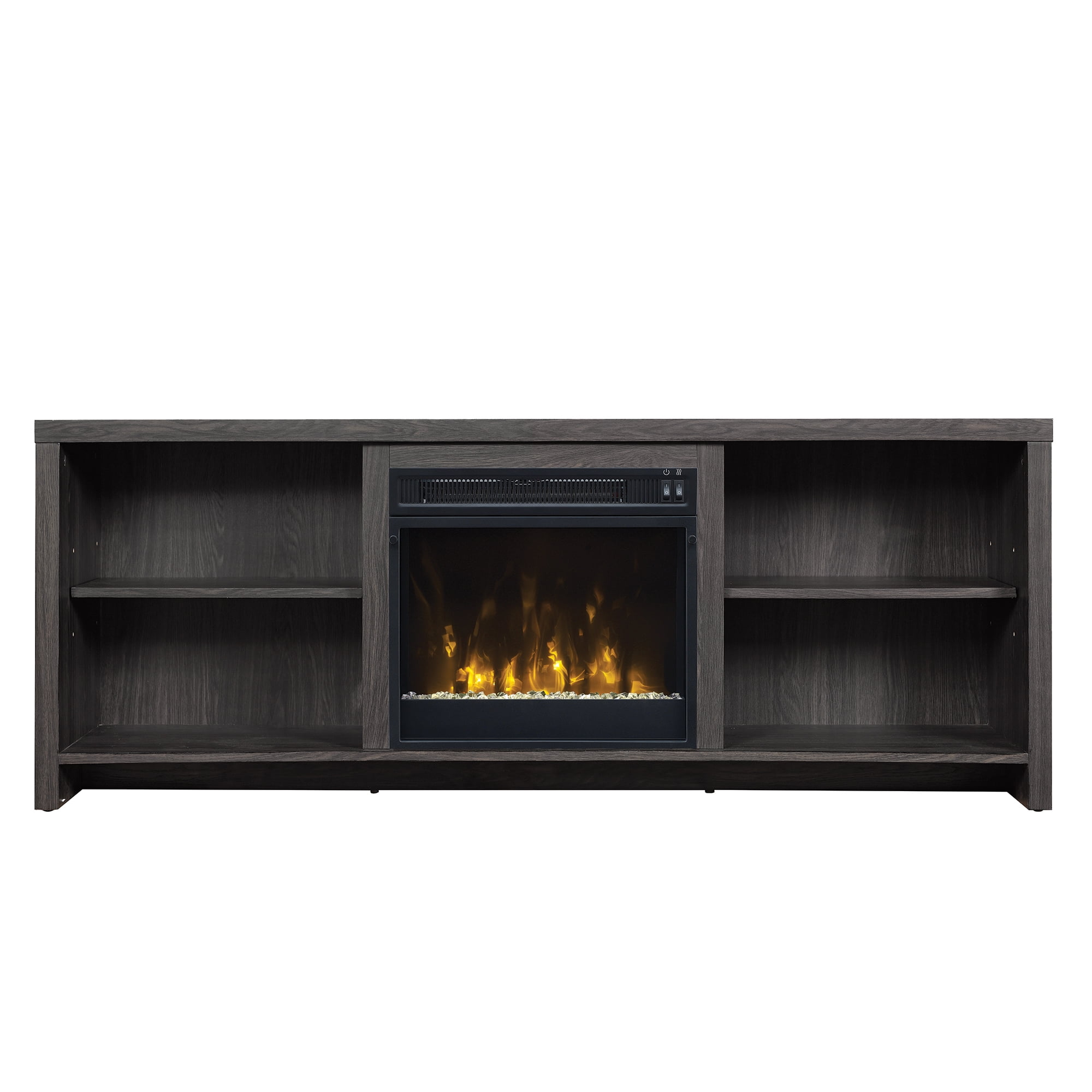 Twin Star Home TV Stand for TVs up to 65 inches with ClassicFlame Electric Fireplace with Open Shelves, Black Walnut - Image 3