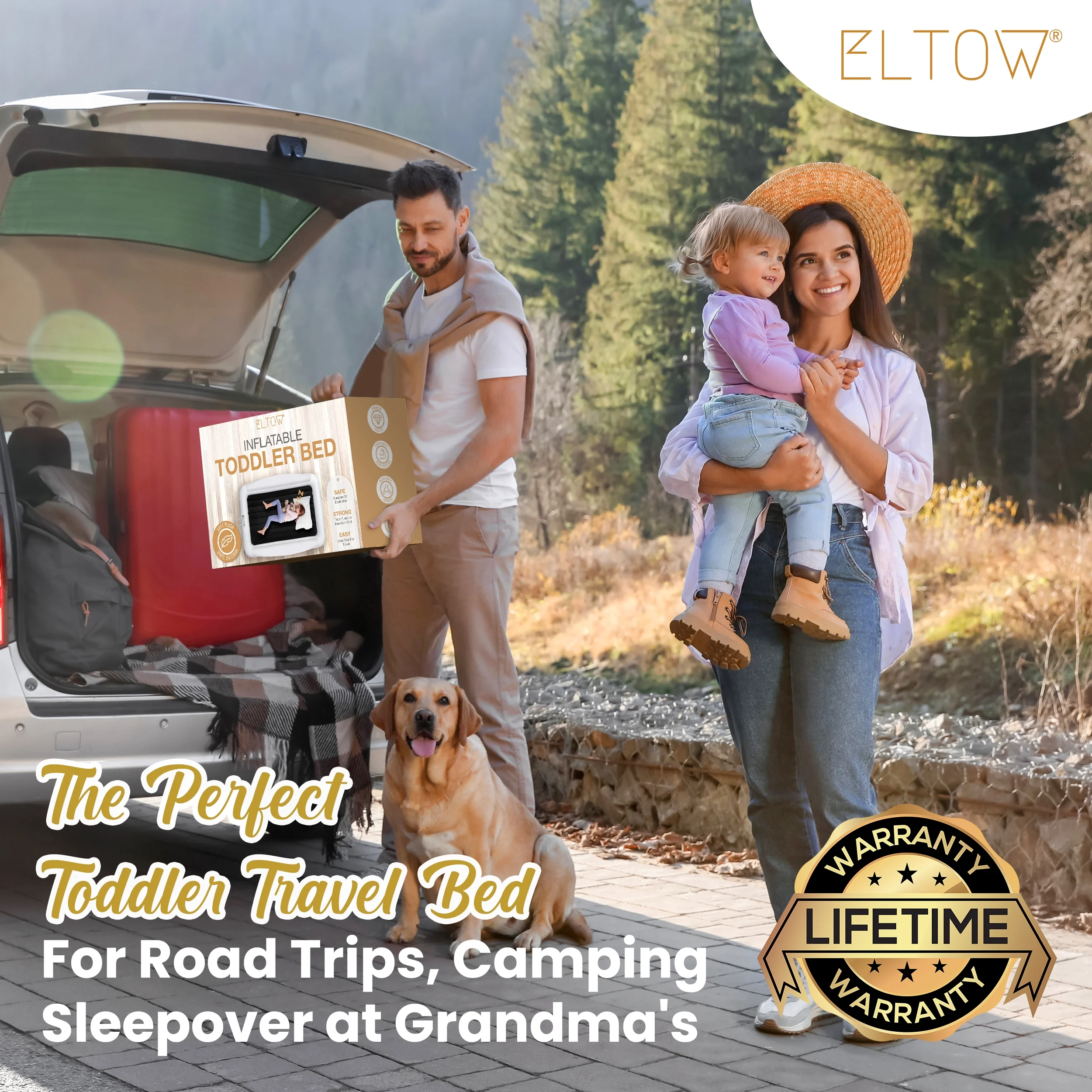 ELTOW Kids Air Mattress, Inflatable Portable Travel Toddler Bed, Blow Up Mattress with Air Pump and Travel Bag - Black - Image 5