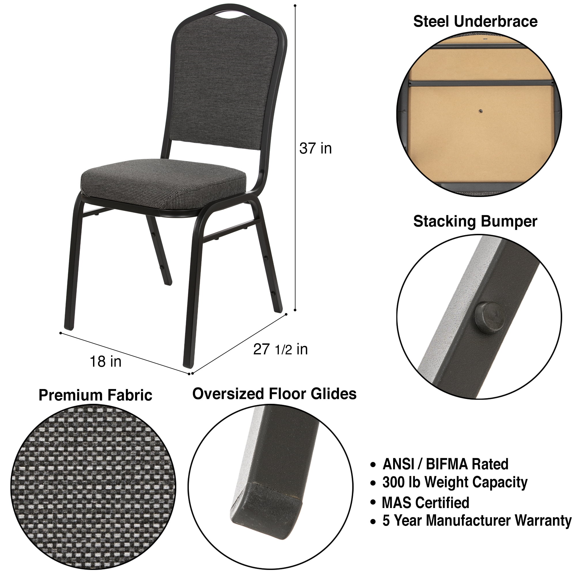 Hampden Furnishings Lila Collection Fabric Banquet Chair, Greystone, Pack of 2 - Image 9