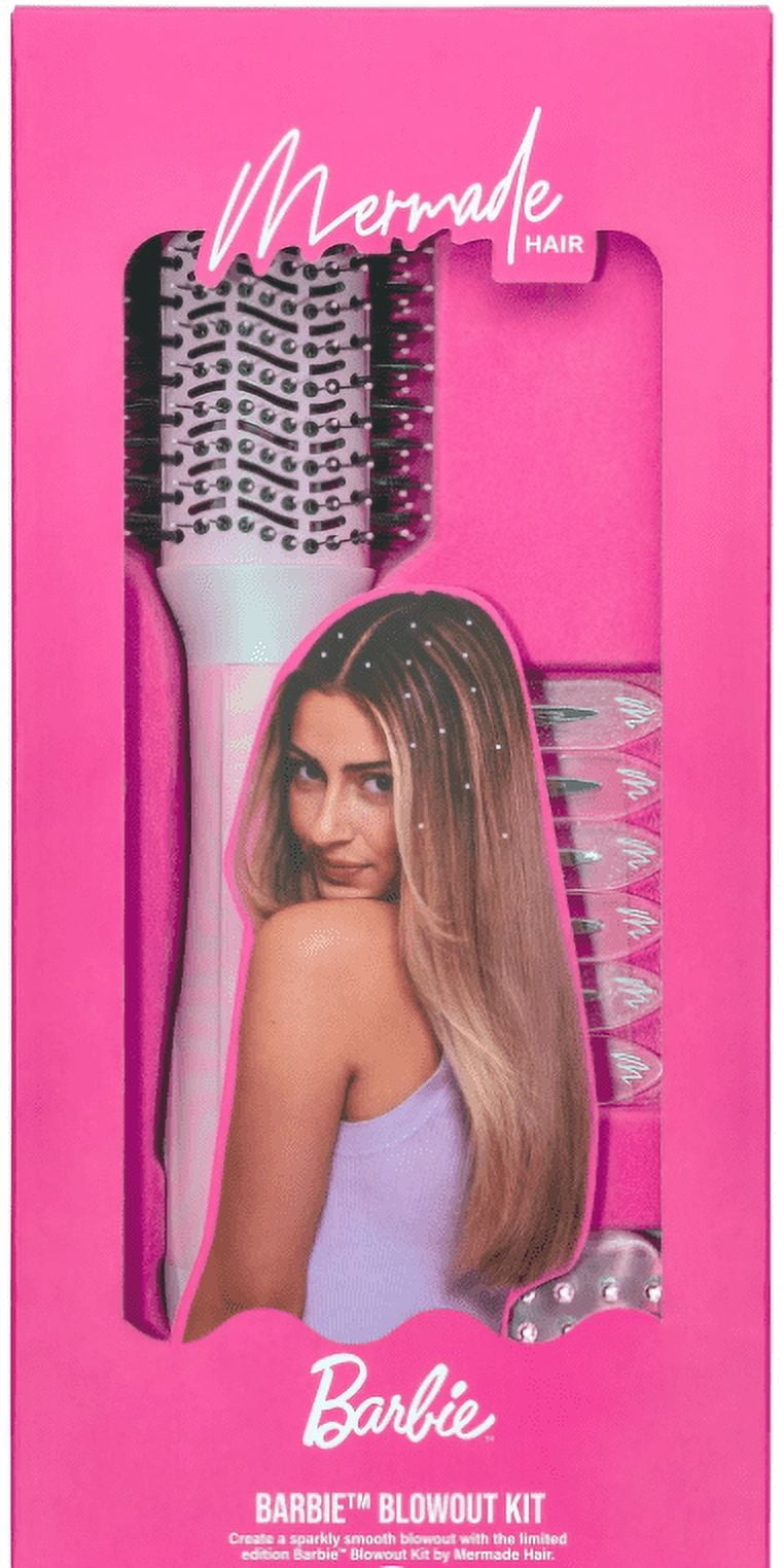 Mermade Hair, Barbie Blowout Kit, 1 Blow Dry Brush, 50 Hair Gems, 6 No Crease Clips, 1 Barbie Head Scarf - Image 2