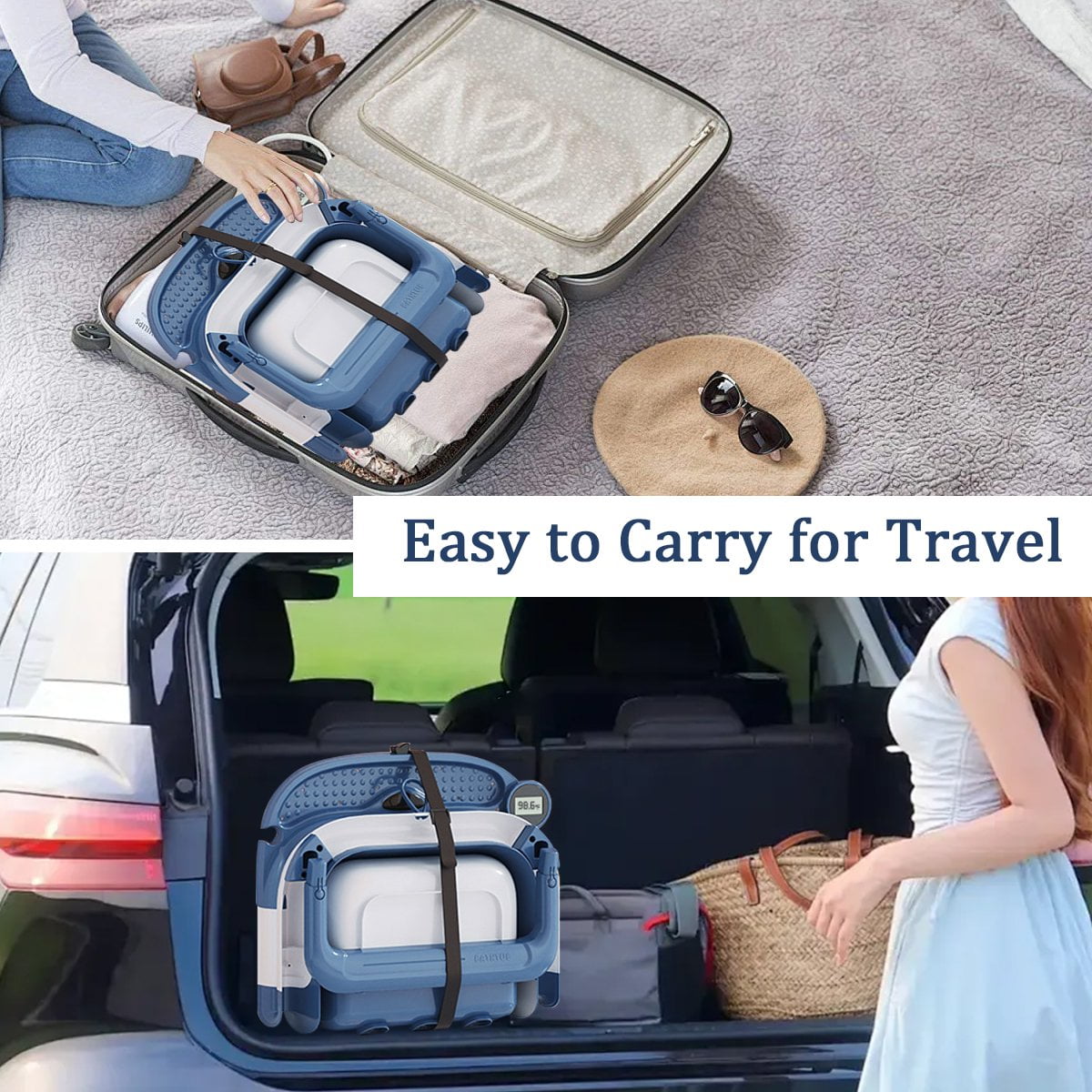 Foldable Baby Bathtub Portable Infant Baby Bath Tub with Thermometer and Shower Hole(Blue+ Pad) - Image 6