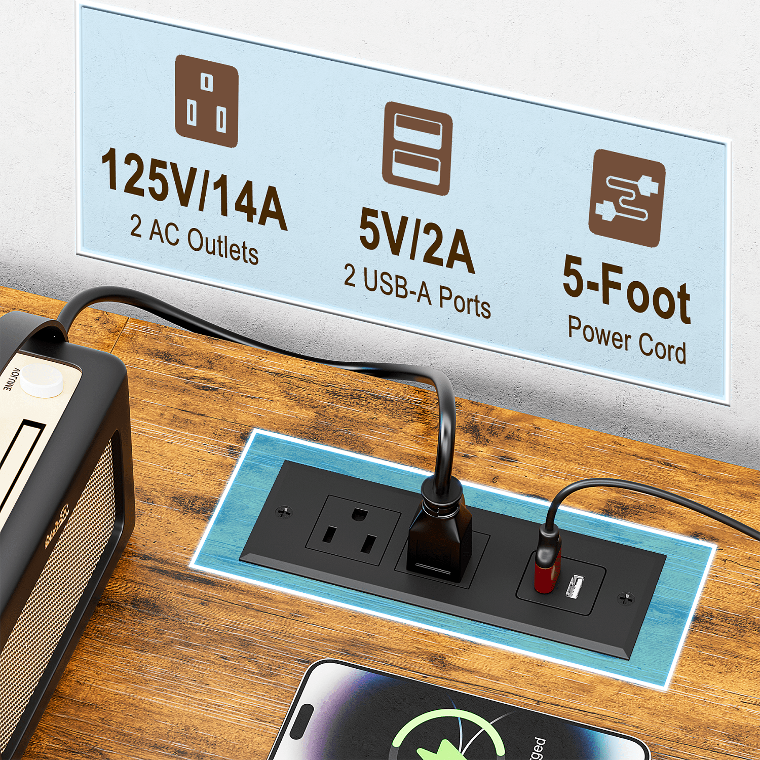 GIKPAL Dresser TV Stand with 6 Drawers, TV Stands for 55 inch TV, Brown Dresser Chest of Drawers, Fabric Dresser with LED Lights and Outlets - Image 8