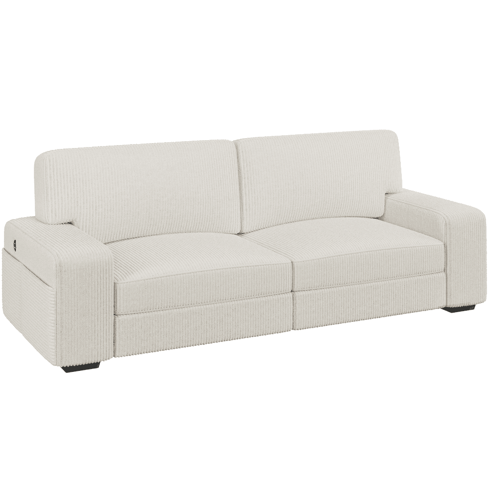Renwick 83.5'' W 2-Seater Modern Corduroy Fabric Sofa Couch with USB Charging Ports, All Ages, Ivory - Image 6
