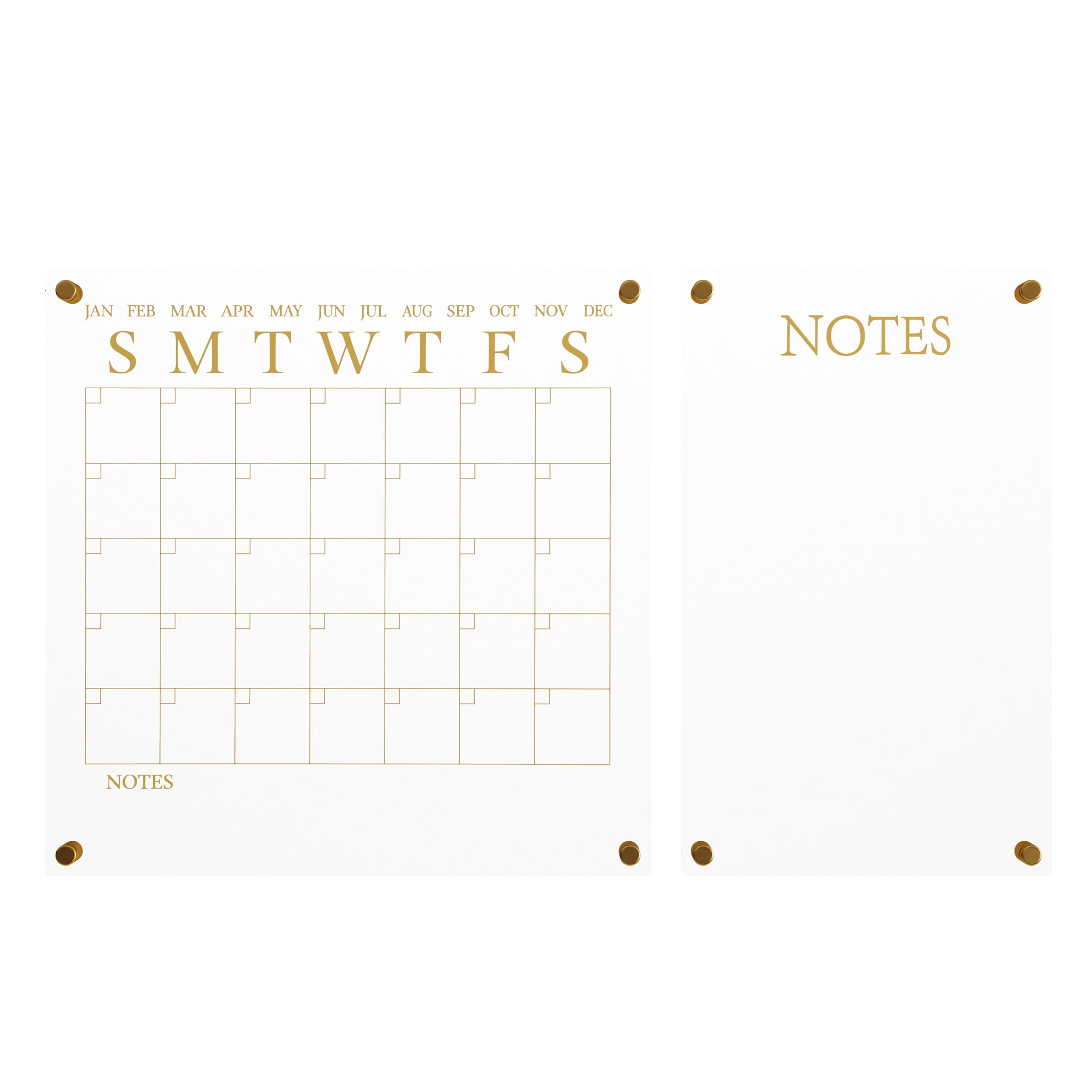 Martha Stewart Grayson Acrylic Wall Calendar and Notes Board Set with Dry Erase Marker and Mounting Hardware, Clear with Gold Print - Image 2