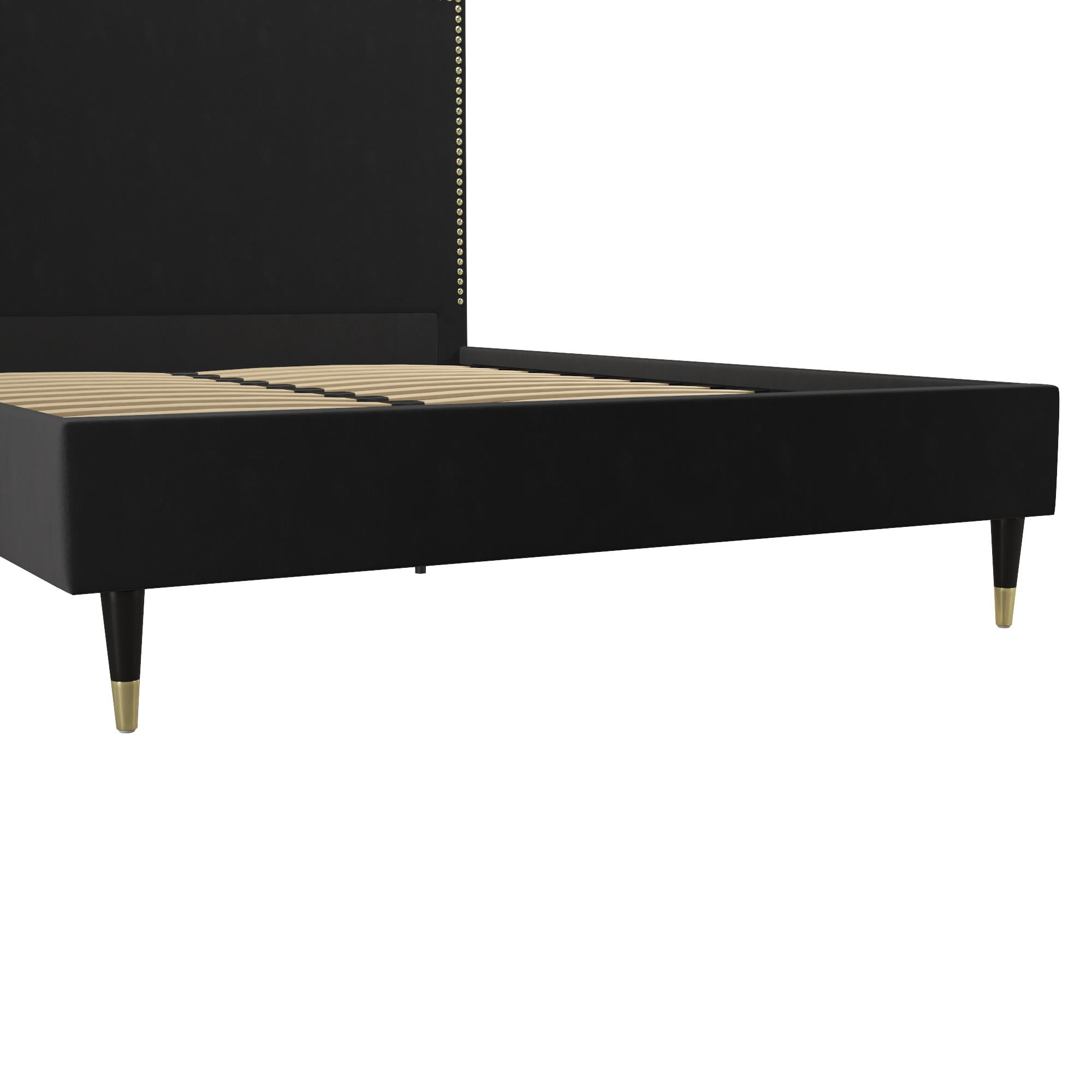 CosmoLiving by Cosmopolitan Audrey Upholstered Bed, Black Velvet, Queen - Image 4