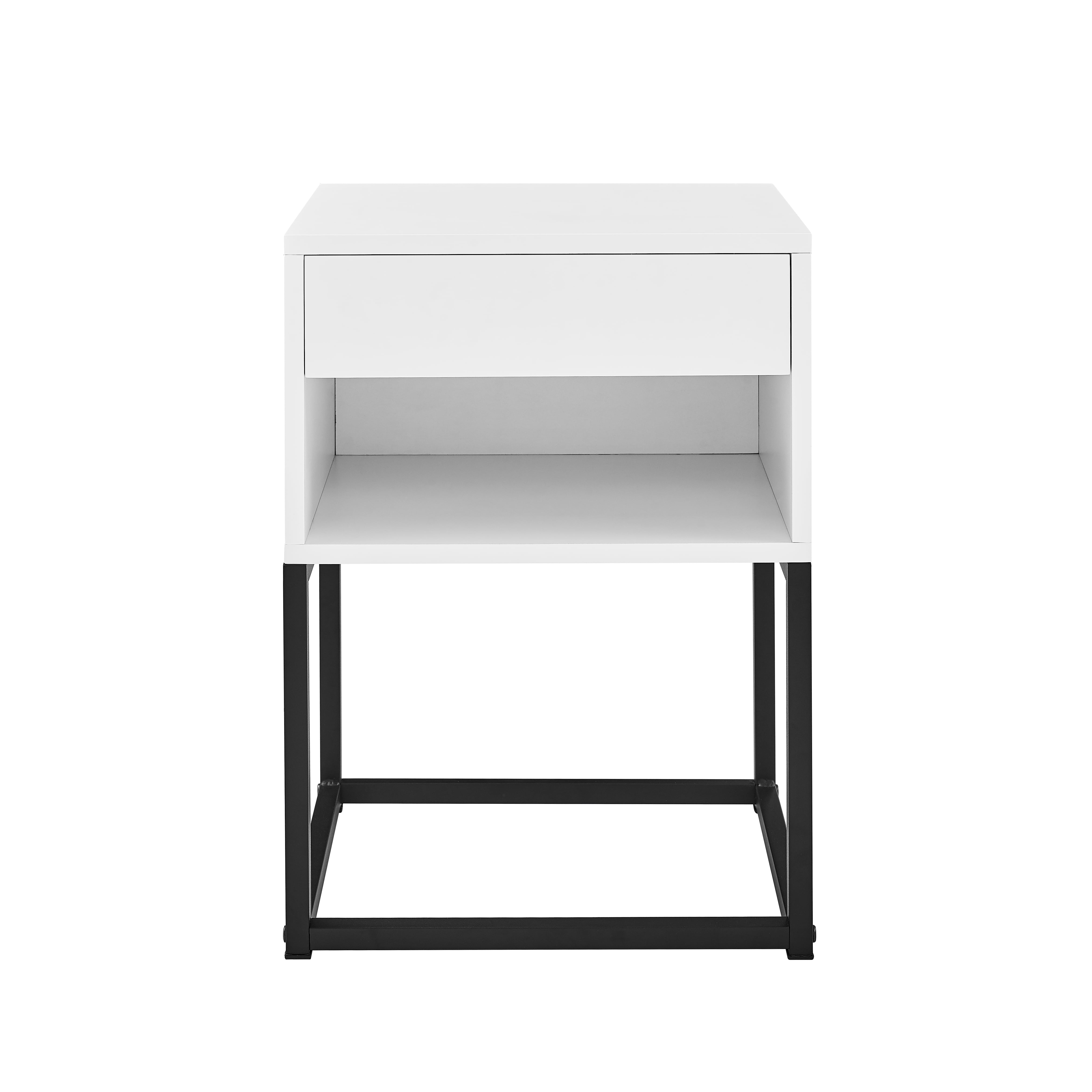 MUSEHOMEINC End Table with drawer and shelf, Metal Legs - White Finish - Image 2