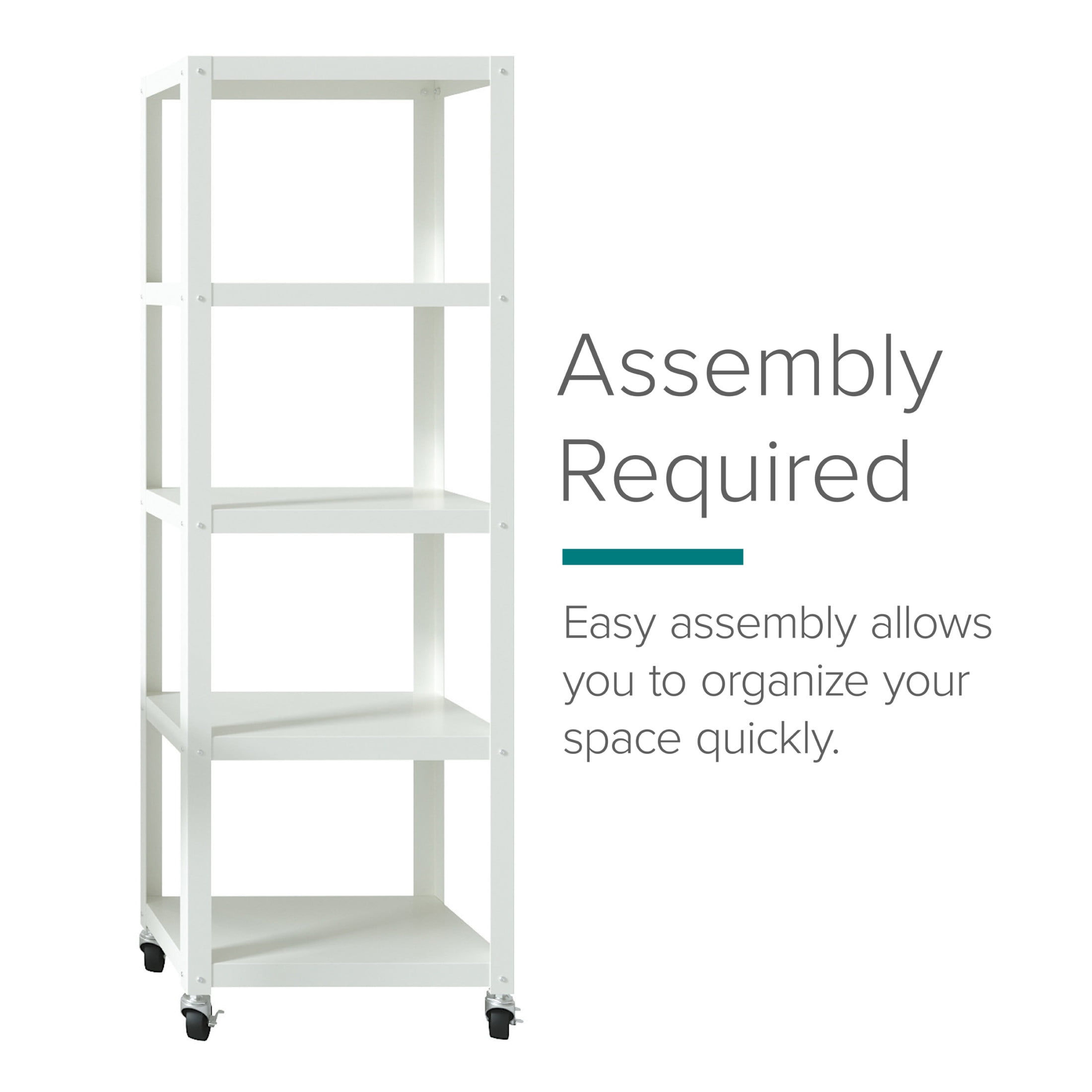 Office Dimensions 72" High Rolling 5 Shelf Bookcase, Industrial Metal, White - Image 2