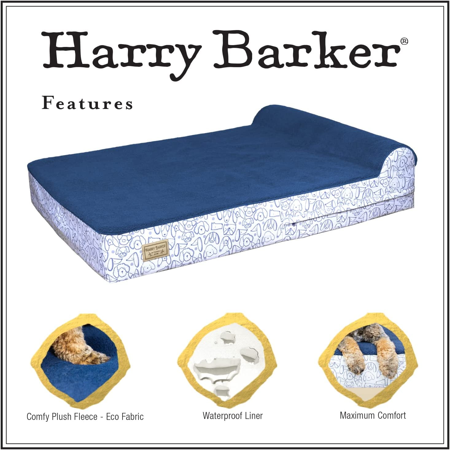 Harry Barker Premium Waterproof Orthopedic Pet Bed, 11 Inches Thick, Blue, Large - Image 2