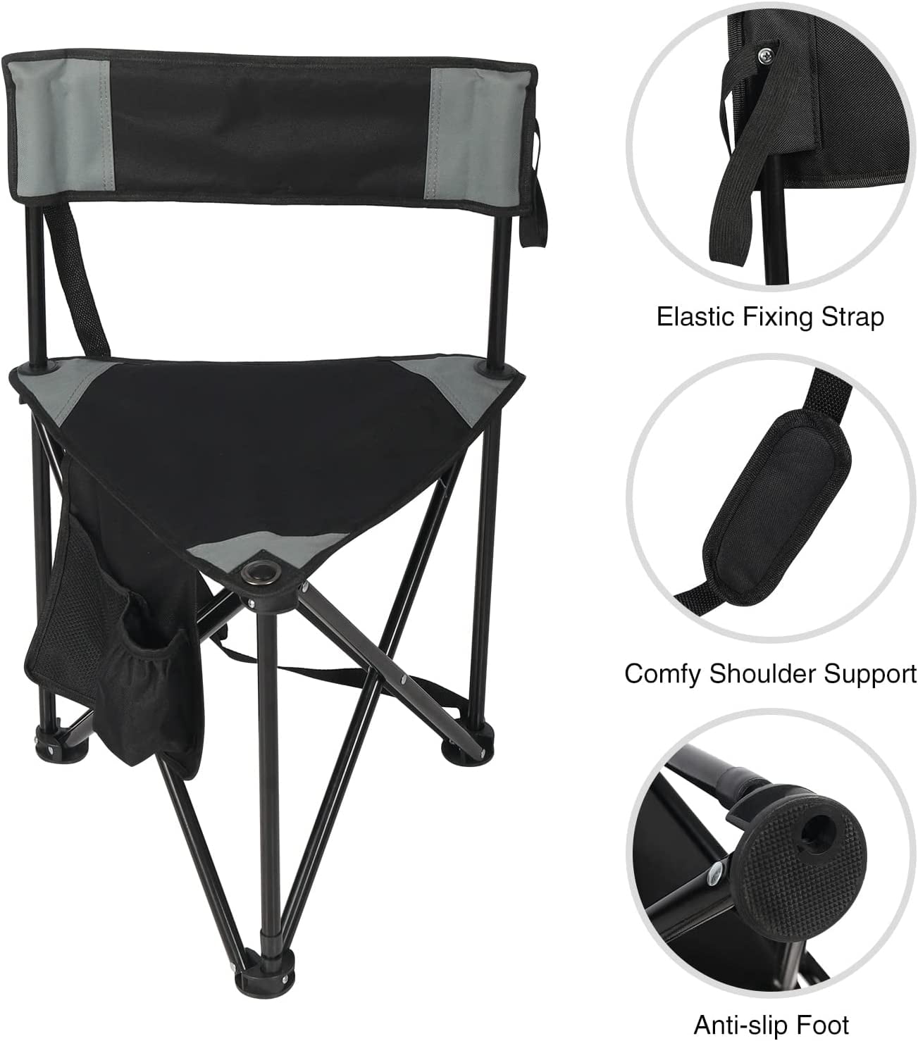 REDCAMP 2-Pack Tripod Chairs Folding, Lightweight Portable Tripod Seat Stool with Back, Small Camping Chairs for Adults Outdoor Backpacking, Black - Image 6