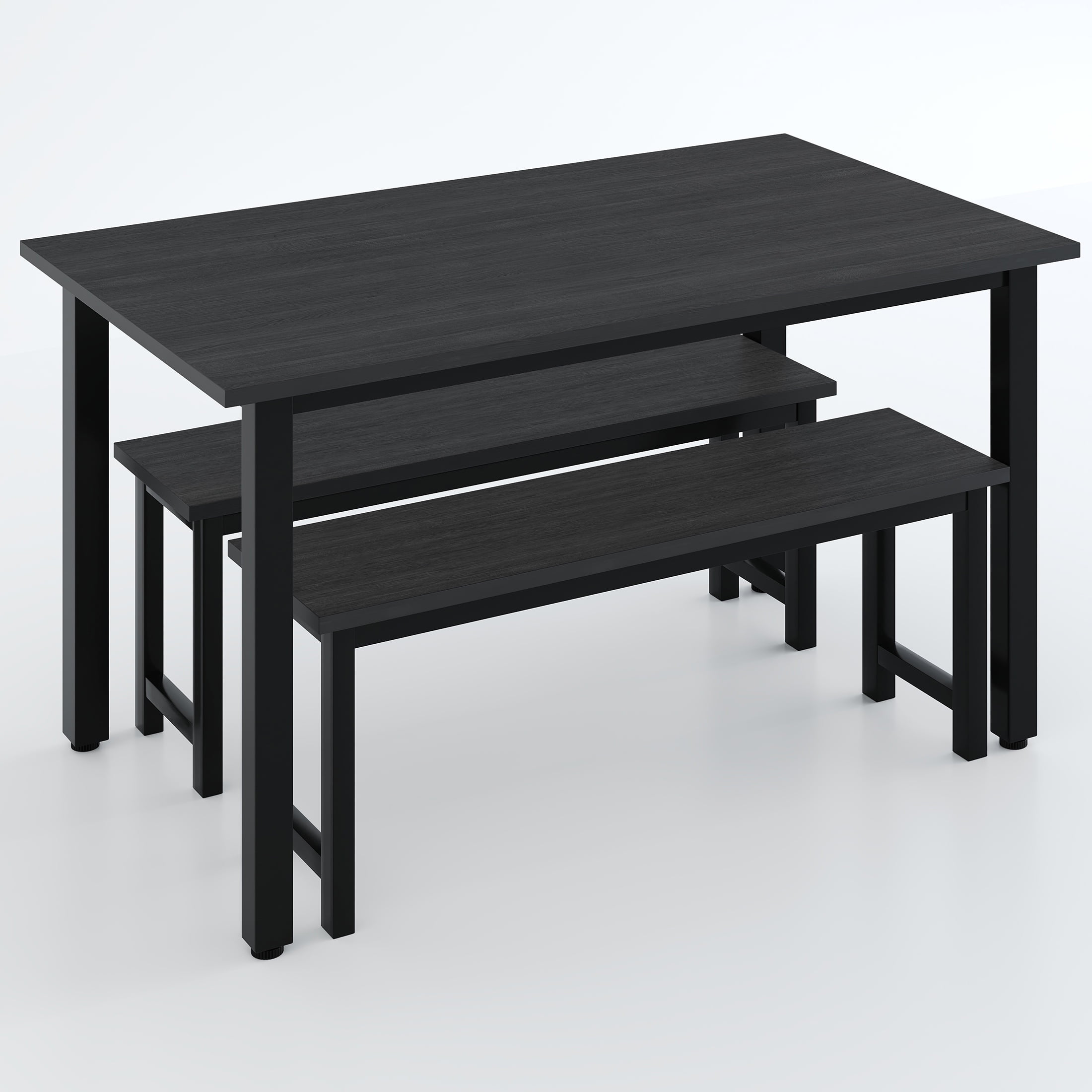 UHOMEPRO Dining Table Set for 4, 3-Piece Kitchen Table Set with 2 Benches, Modern Dining Room Table Set with Metal Frame, Breakfast Nook Furniture Set for Home Cafeteria Bar Dining Room, Black - Image 4