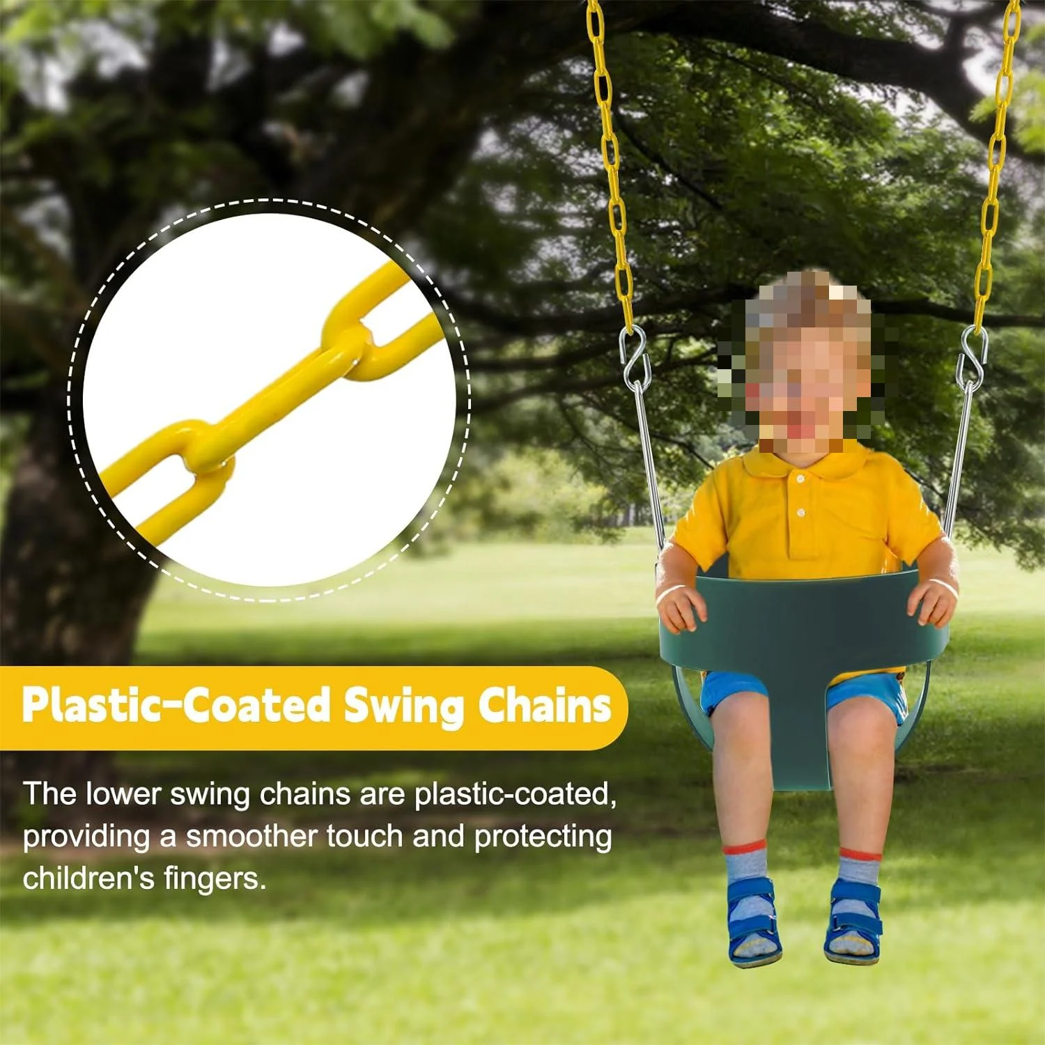 EOTVIA Toddler Swing, Heavy Duty High Back Full Bucket Toddler Swing Seat with Coated Chains, Green Baby Swing Outdoor Swing Set Accessories for Backyard Ourdoor Indoor, Easy Install,Support 330lbs - Image 10