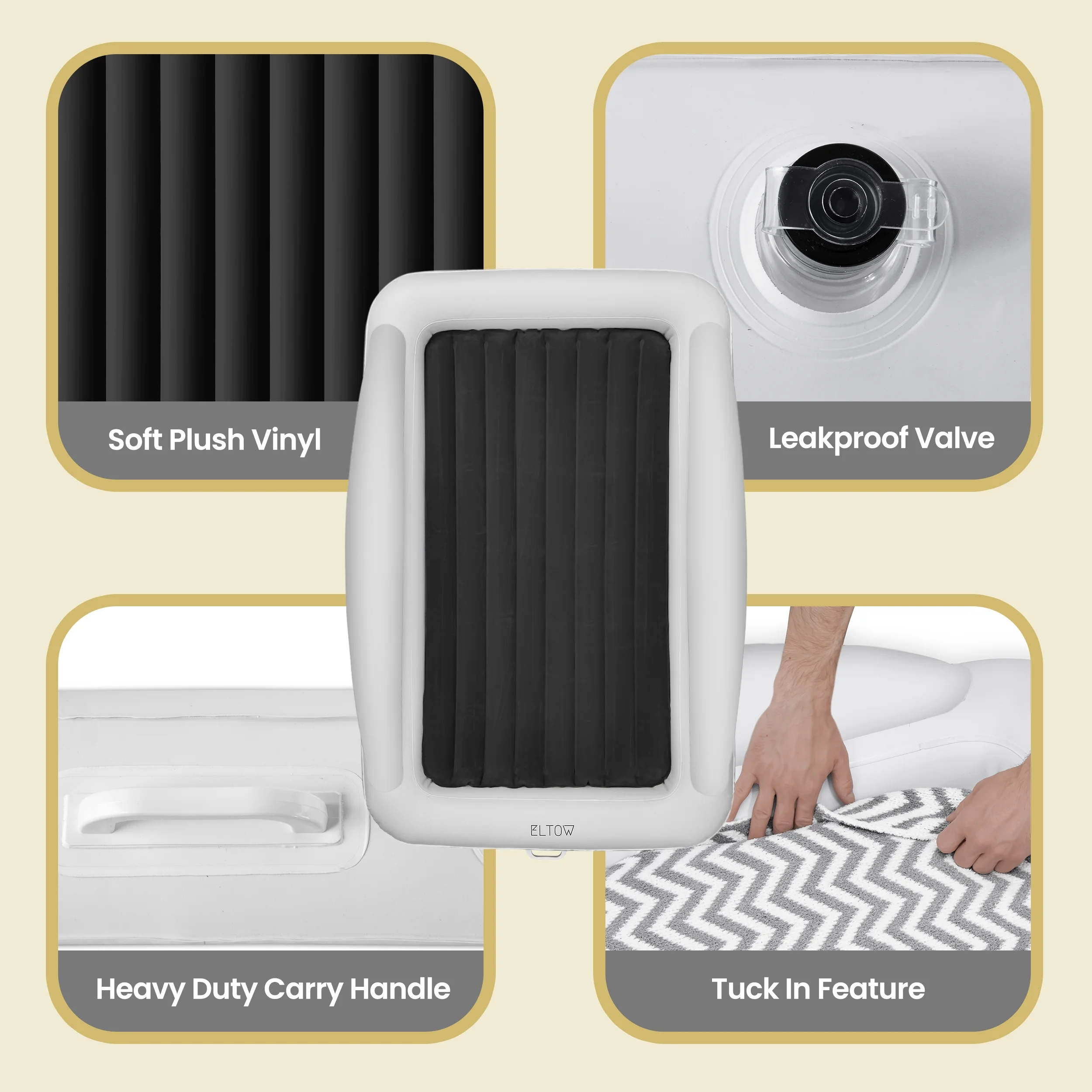 ELTOW Kids Air Mattress, Inflatable Portable Travel Toddler Bed, Blow Up Mattress with Air Pump and Travel Bag - Black - Image 4