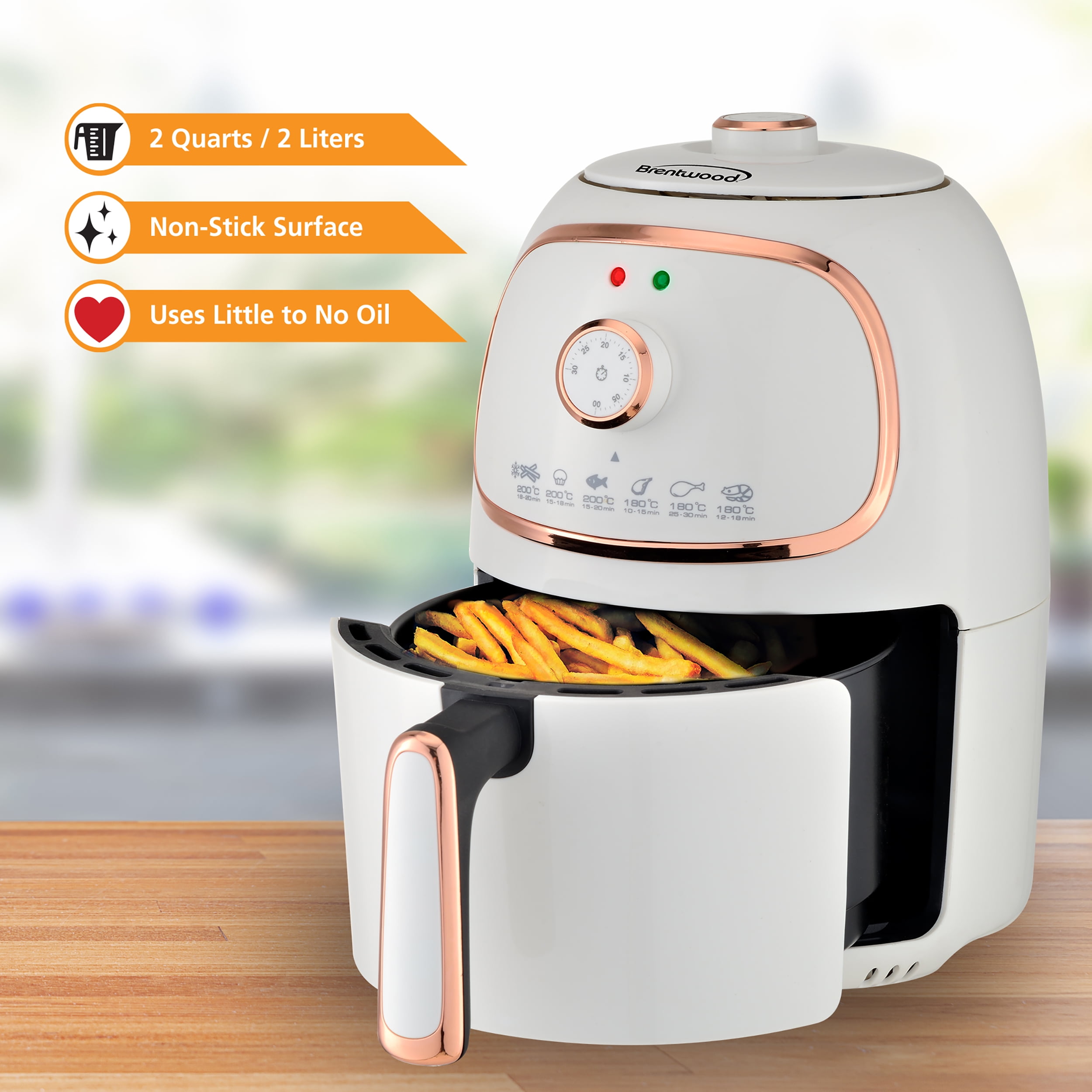 Brentwood 2-Qt. 1,200-Watt Electric Air Fryer with Timer and Temperature Control (White) - Image 8
