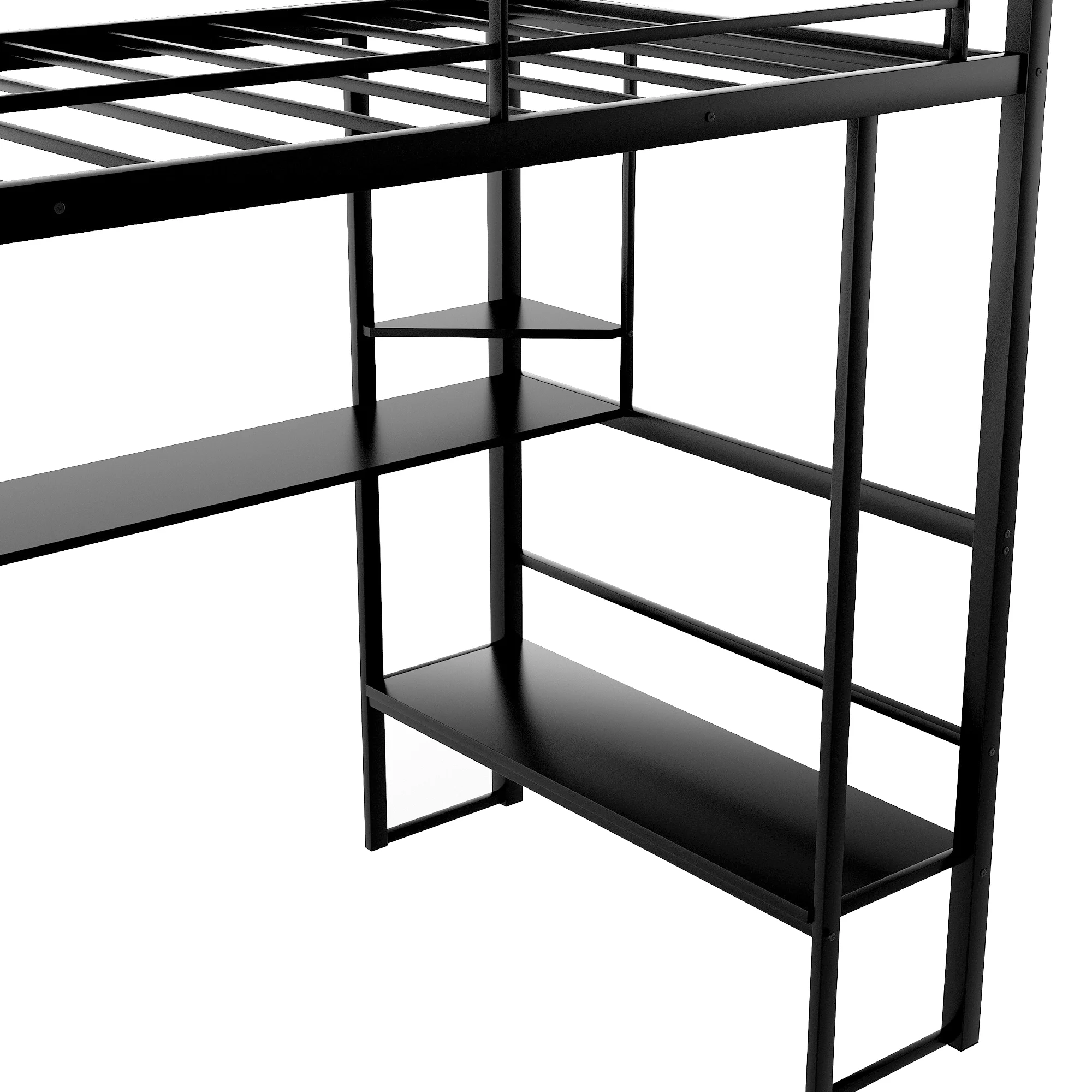 Euroco Metal Full Size Loft Bed with Desk, Shelf and Lounge for Kids Teens Bedroom, Black - Image 7
