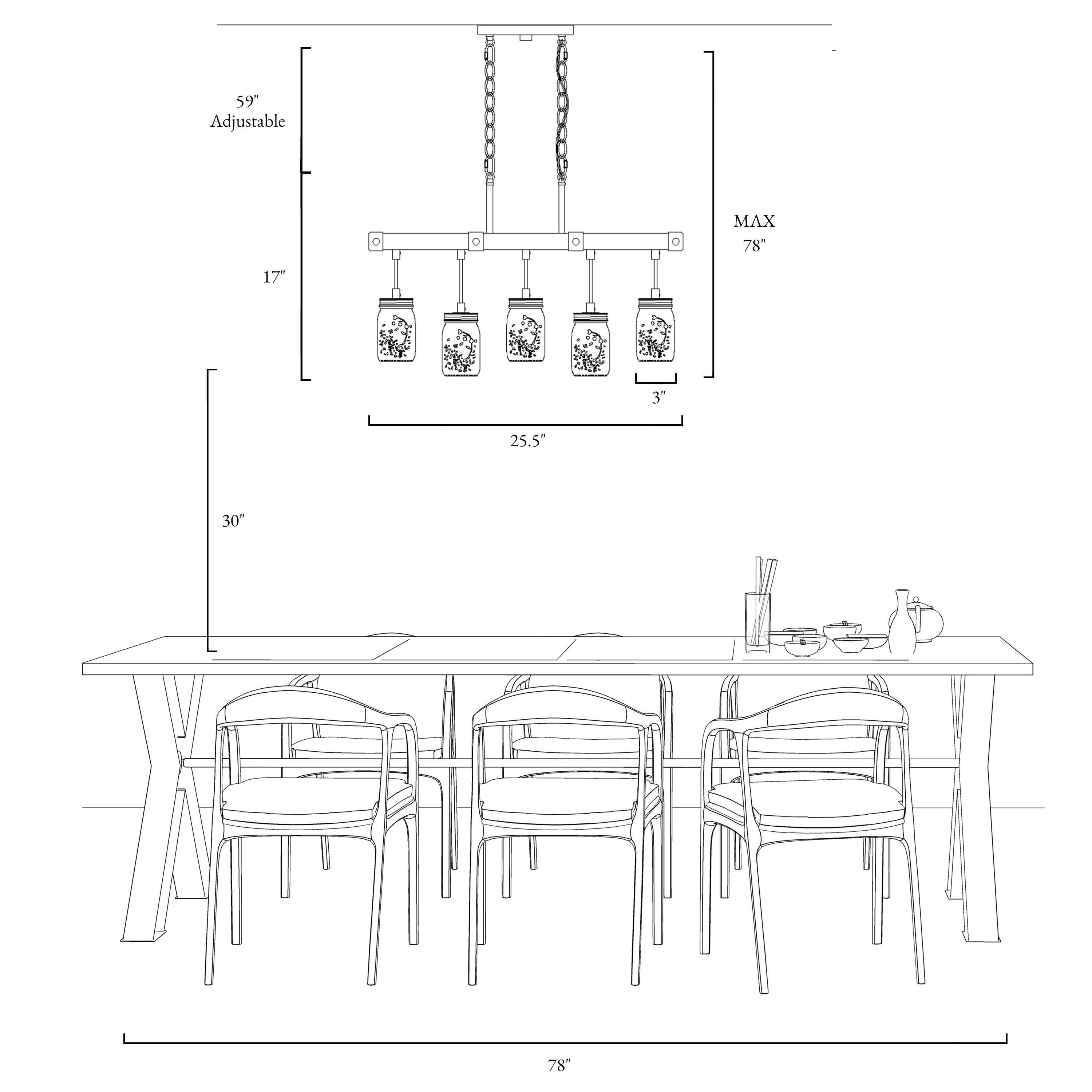 LNC Farmhouse 5-Light Linear Chandelier with Mason Jar Glasss, Rustic Wood and Iron Finish - Image 2