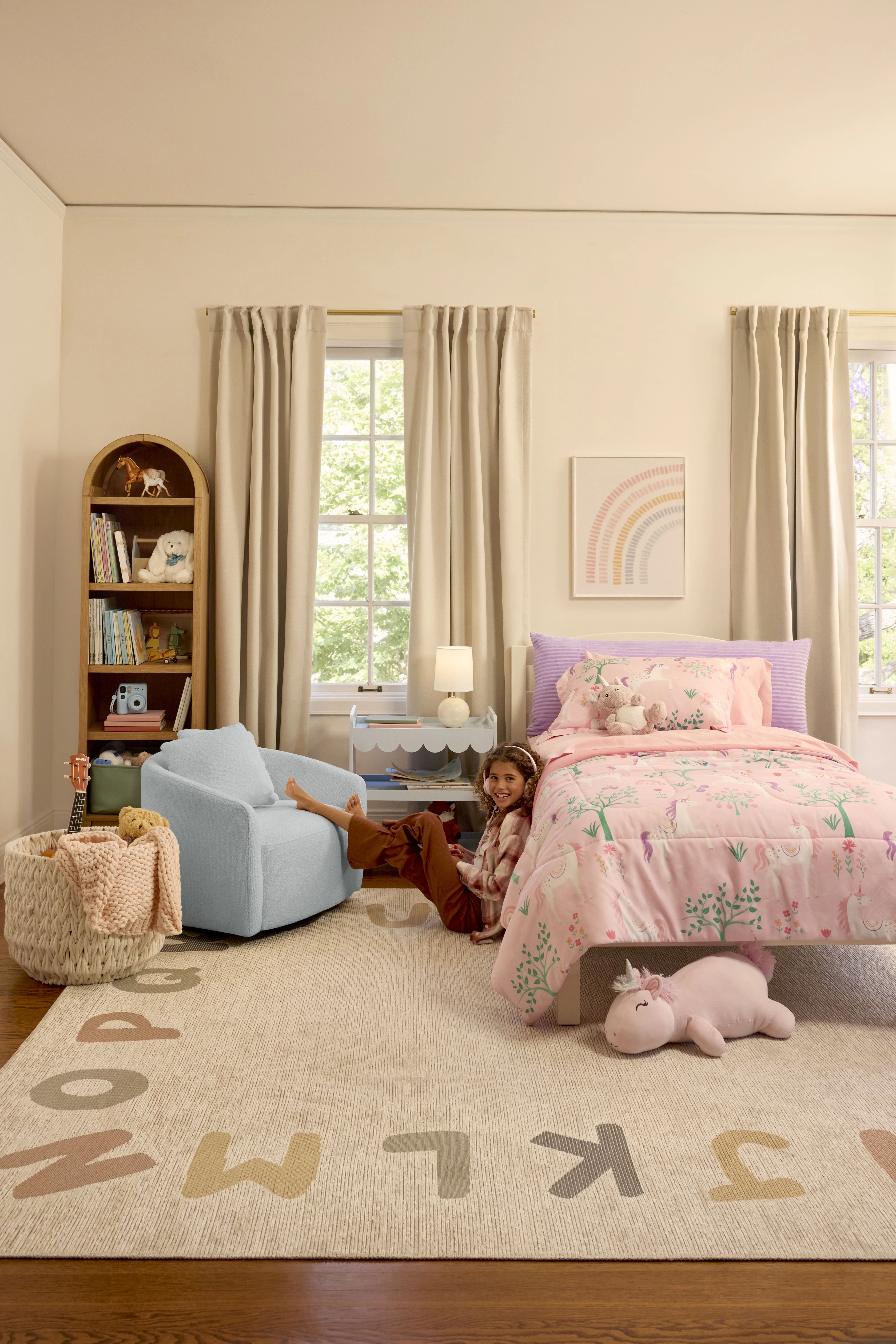 Beautiful Drew Kids Accent Chair by Drew Barrymore, Cornflower Bouclé Fabric - Image 13