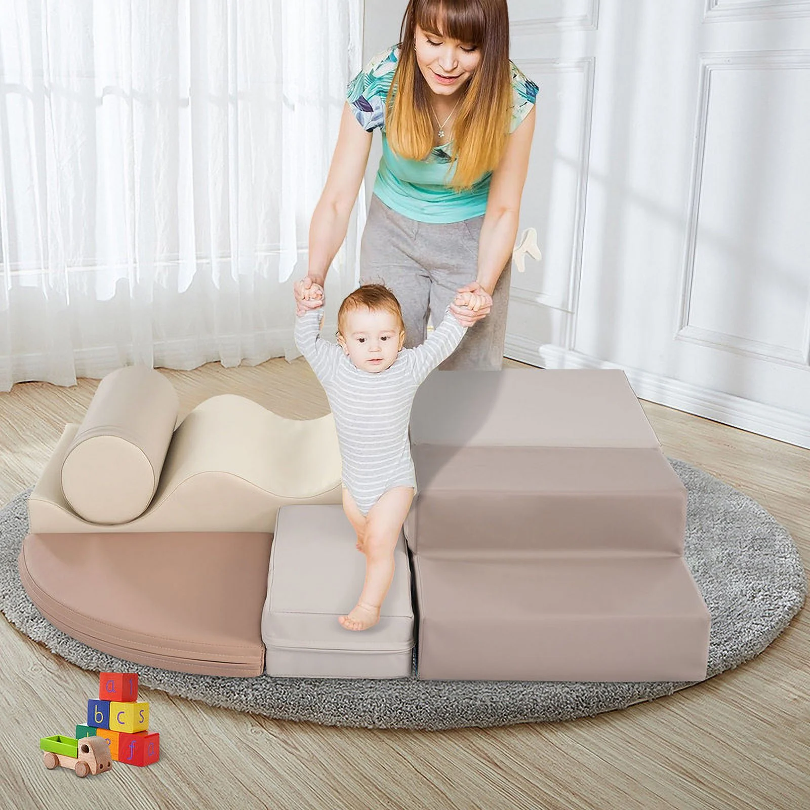 Aukfa 6-Piece Kids Climbing Toys, Baby Climber Blocks for Toddlers, Foam Play Gym Climbing Structures for Indoor Climb - Earth Tone - Image 5